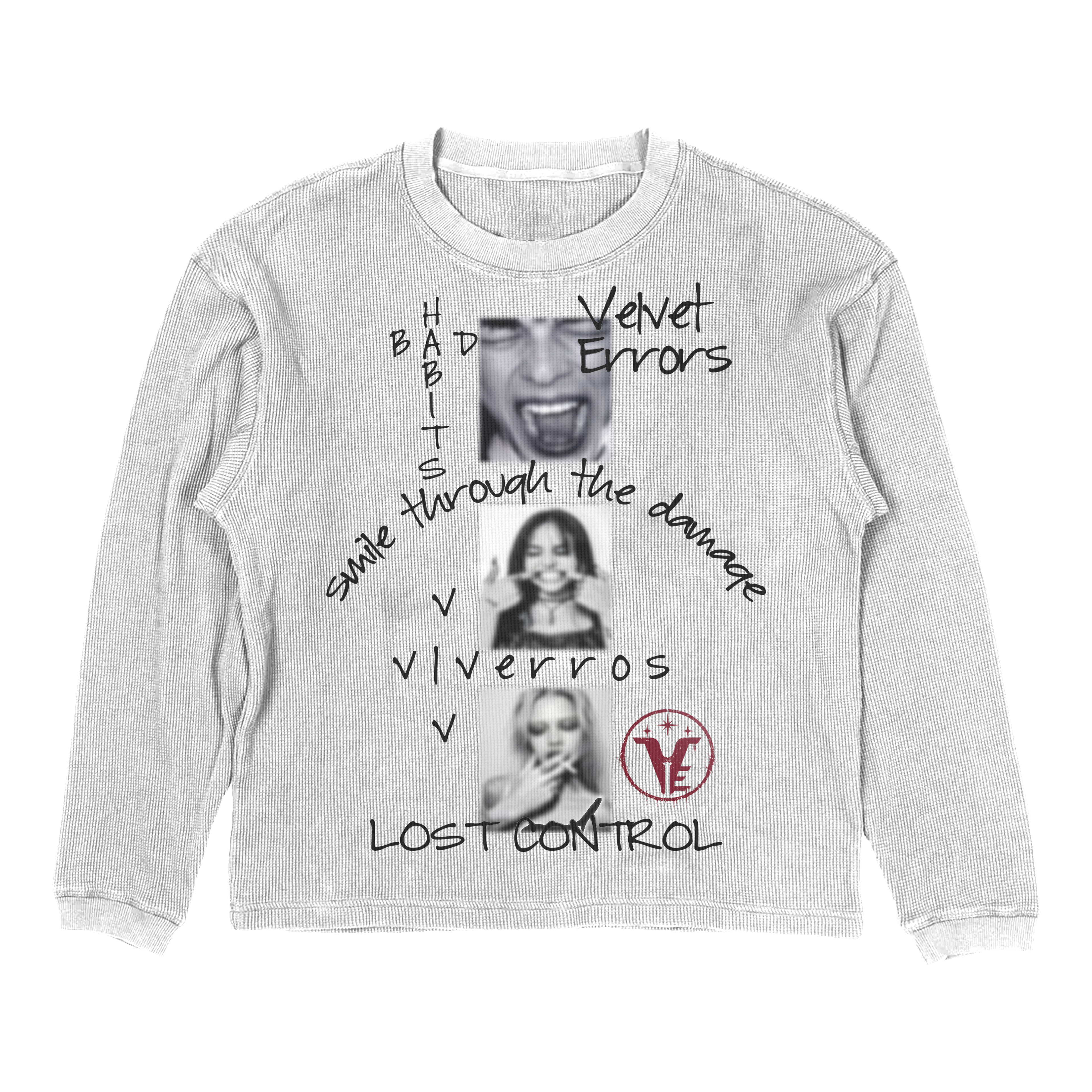 Velvet Errors Lost Control Thermal in white, showcasing a cozy, fitted thermal shirt with the brand logo on the chest.