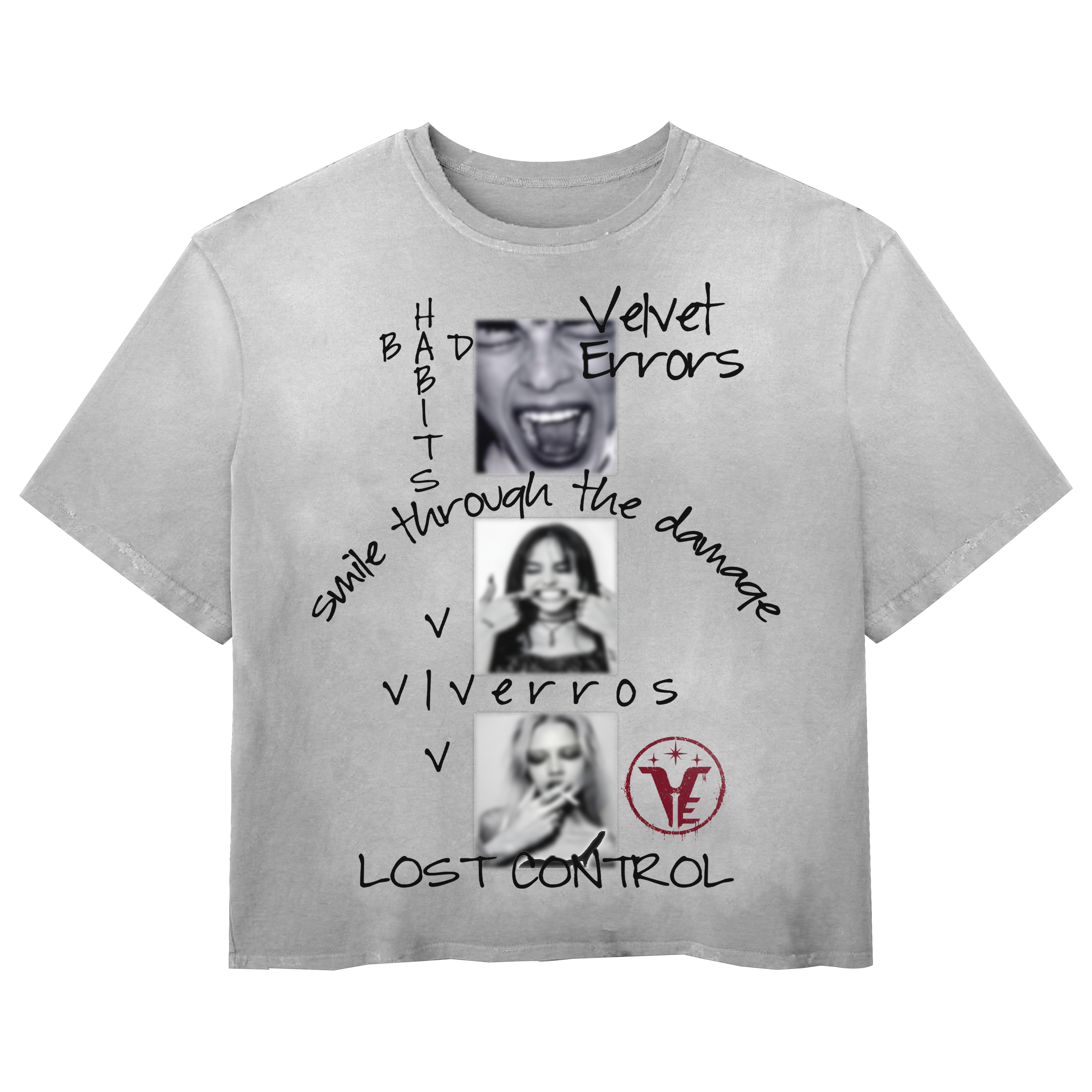 White Lost Control Wash Tee by Velvet Errors featuring a casual fit and distressed print on soft cotton fabric.
