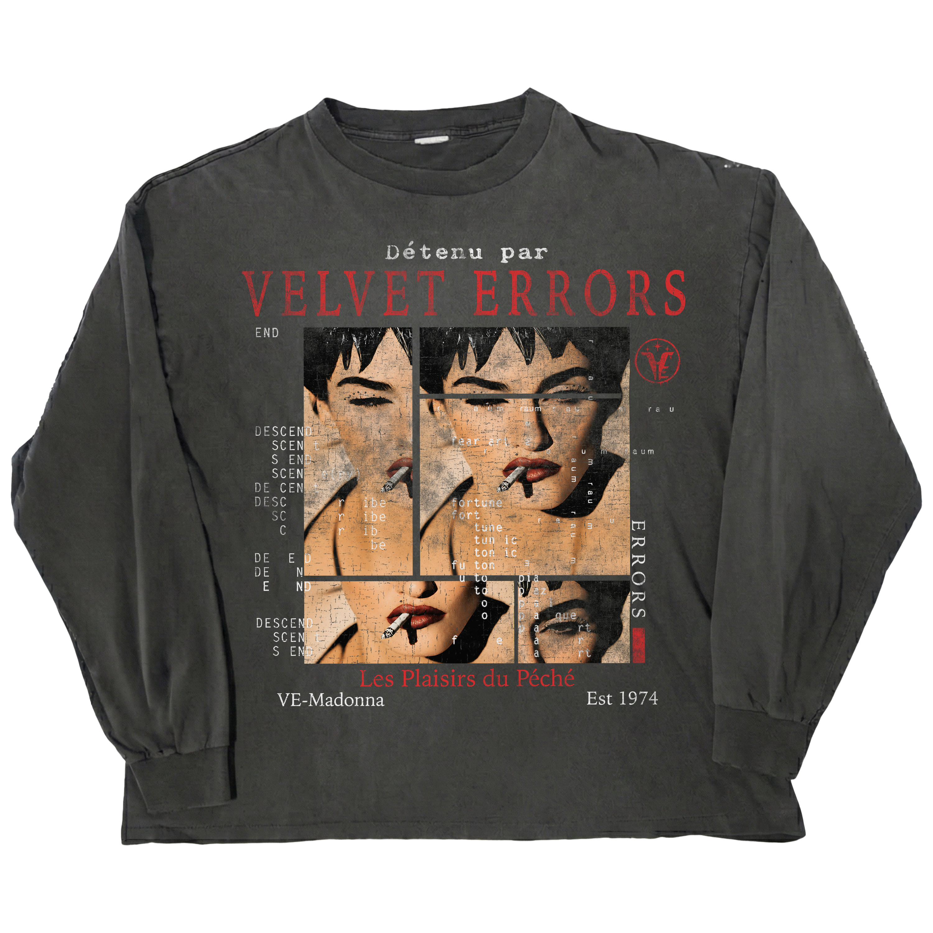 Black Madonna long sleeve shirt by Velvet Errors, featuring a fitted design and subtle branding details.