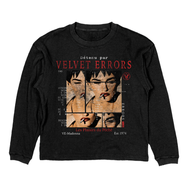 Velvet Errors thermal new mocks featuring black Madonnablack design, showcasing detailed fabric textures and pattern.