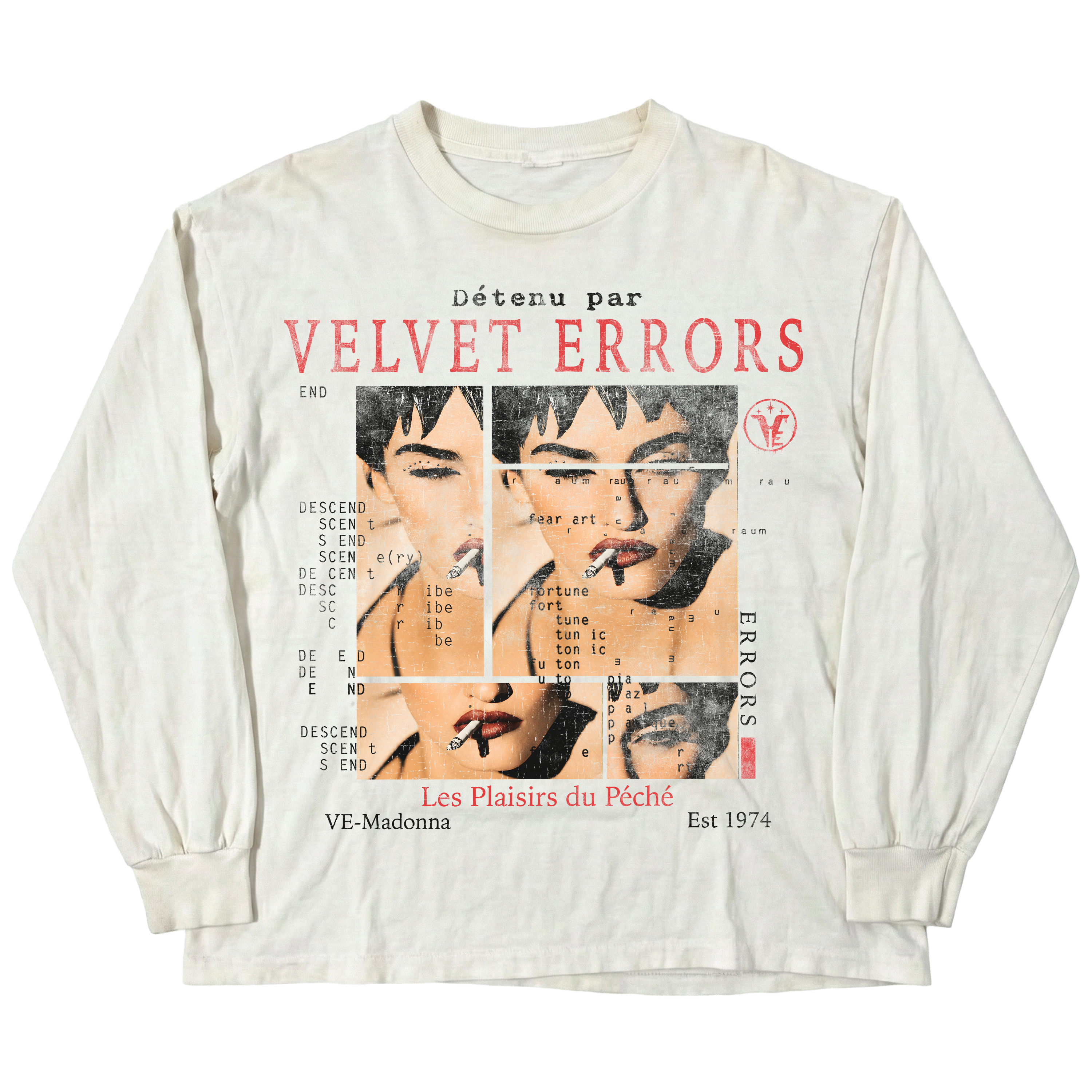 White Madonna long sleeve shirt by Velvet Errors, featuring a classic design and fitted style.