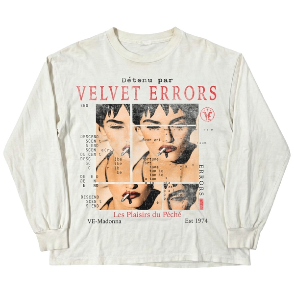 White Madonna long sleeve shirt by Velvet Errors, featuring a classic design and fitted style.