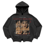 Gray zip-up hoodie by Velvet Errors featuring a mock design and a front zipper, casual and stylish for everyday wear.