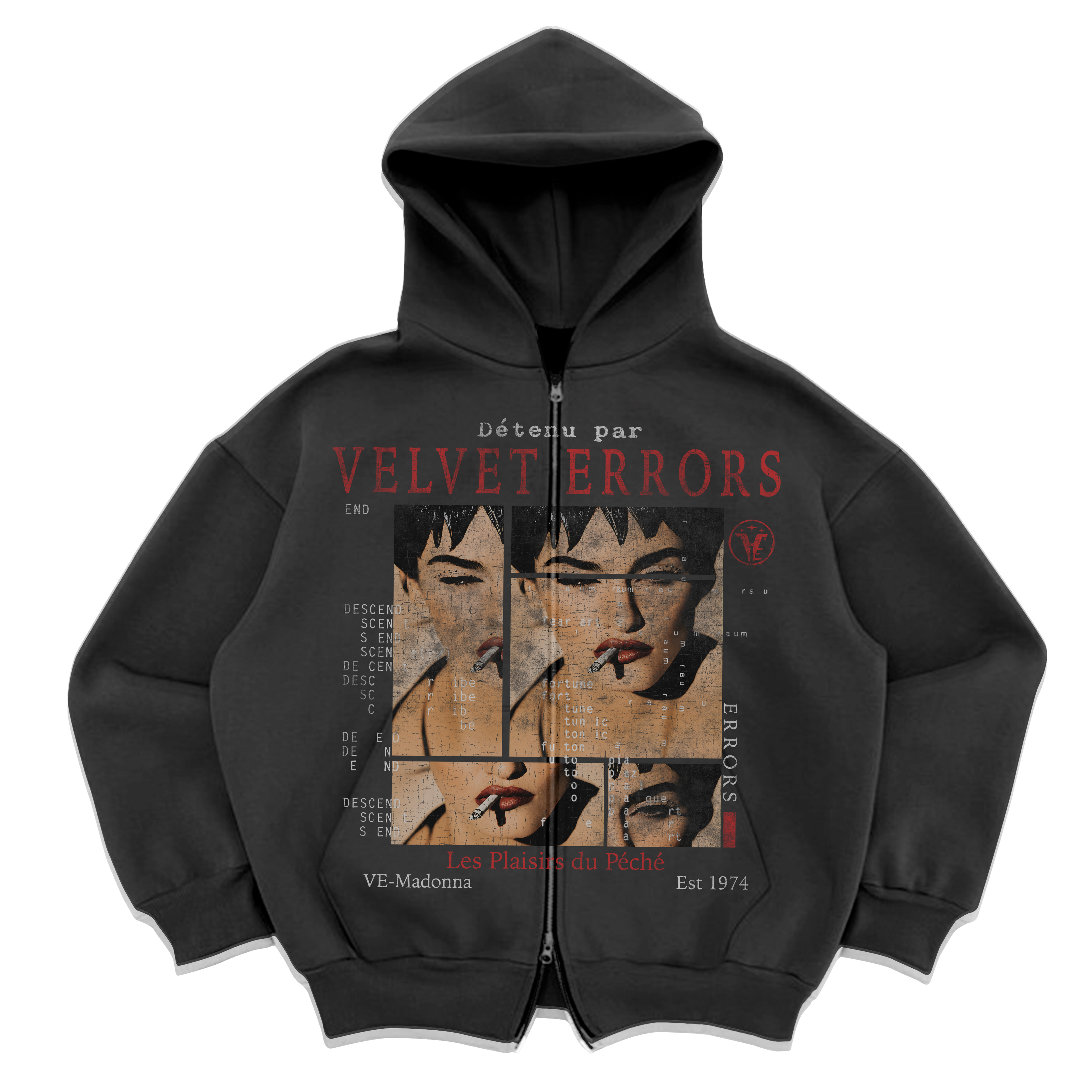 Gray zip-up hoodie by Velvet Errors featuring a mock design and a front zipper, casual and stylish for everyday wear.