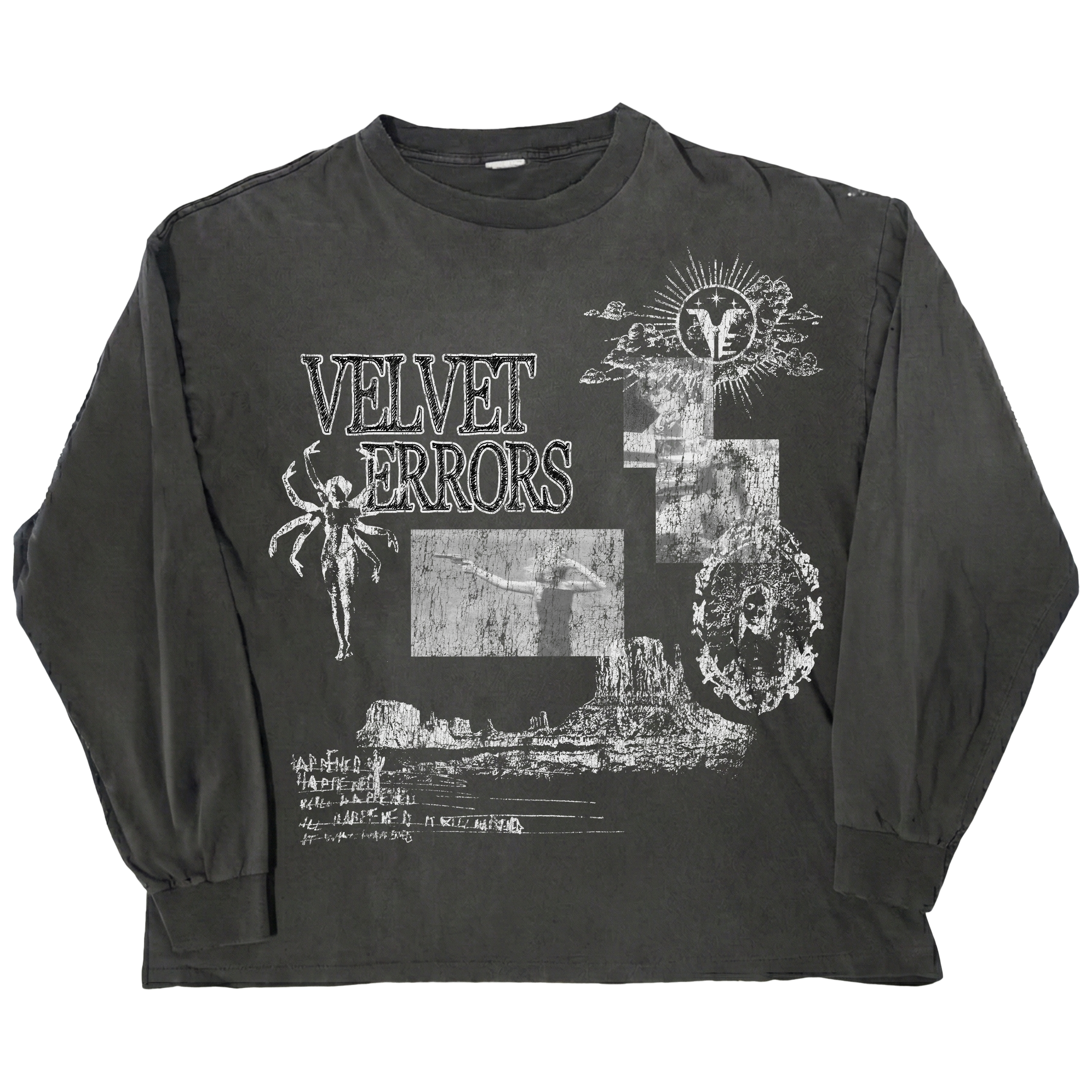Black Mirage long sleeve shirt by Velvet Errors, close-up of soft fabric and stylish fit on a model.