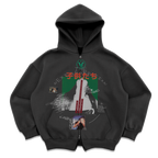 Gray zip-up hoodie from Velvet Errors with a sleek mock design, featuring a front zipper and comfortable fit.