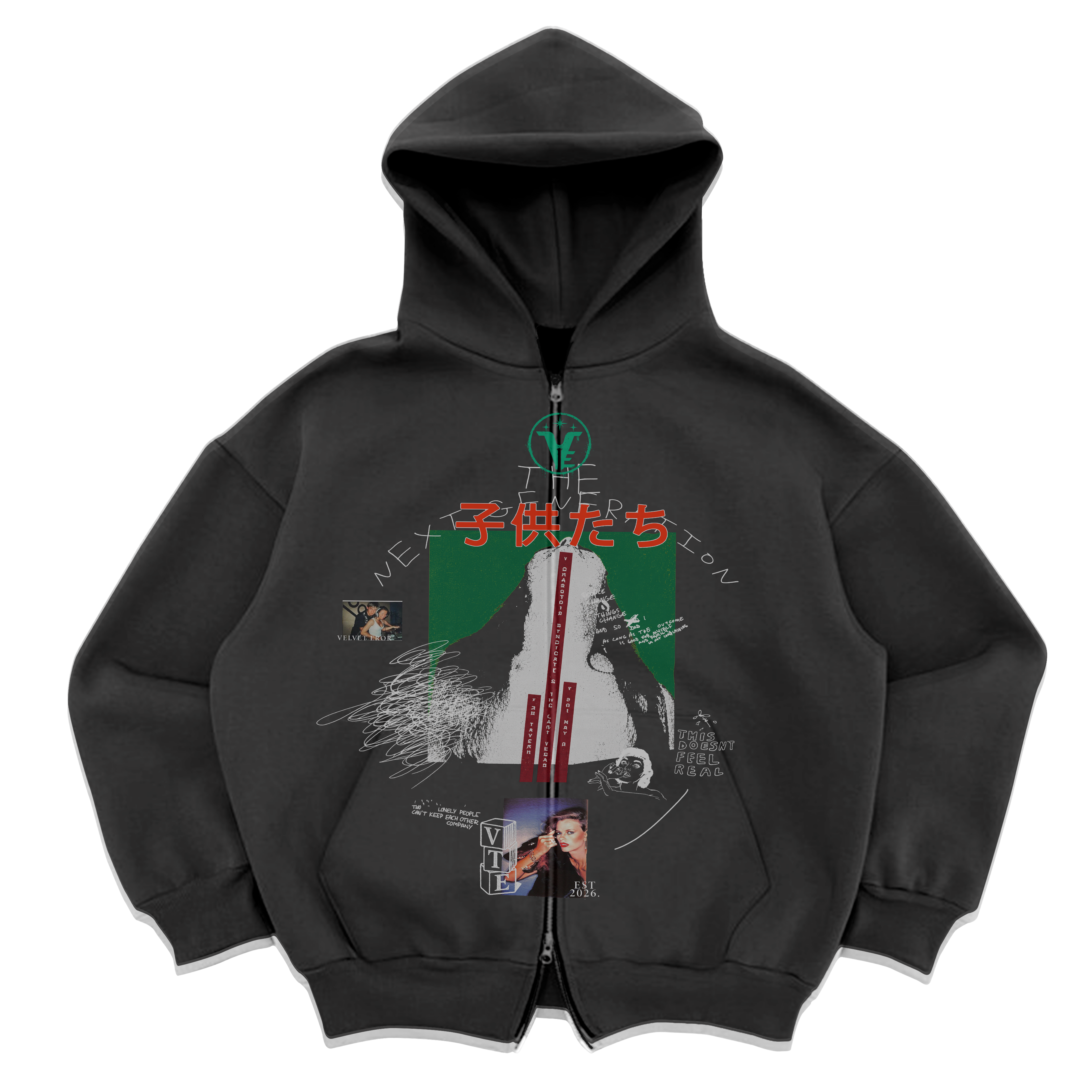 Gray zip-up hoodie from Velvet Errors with a sleek mock design, featuring a front zipper and comfortable fit.