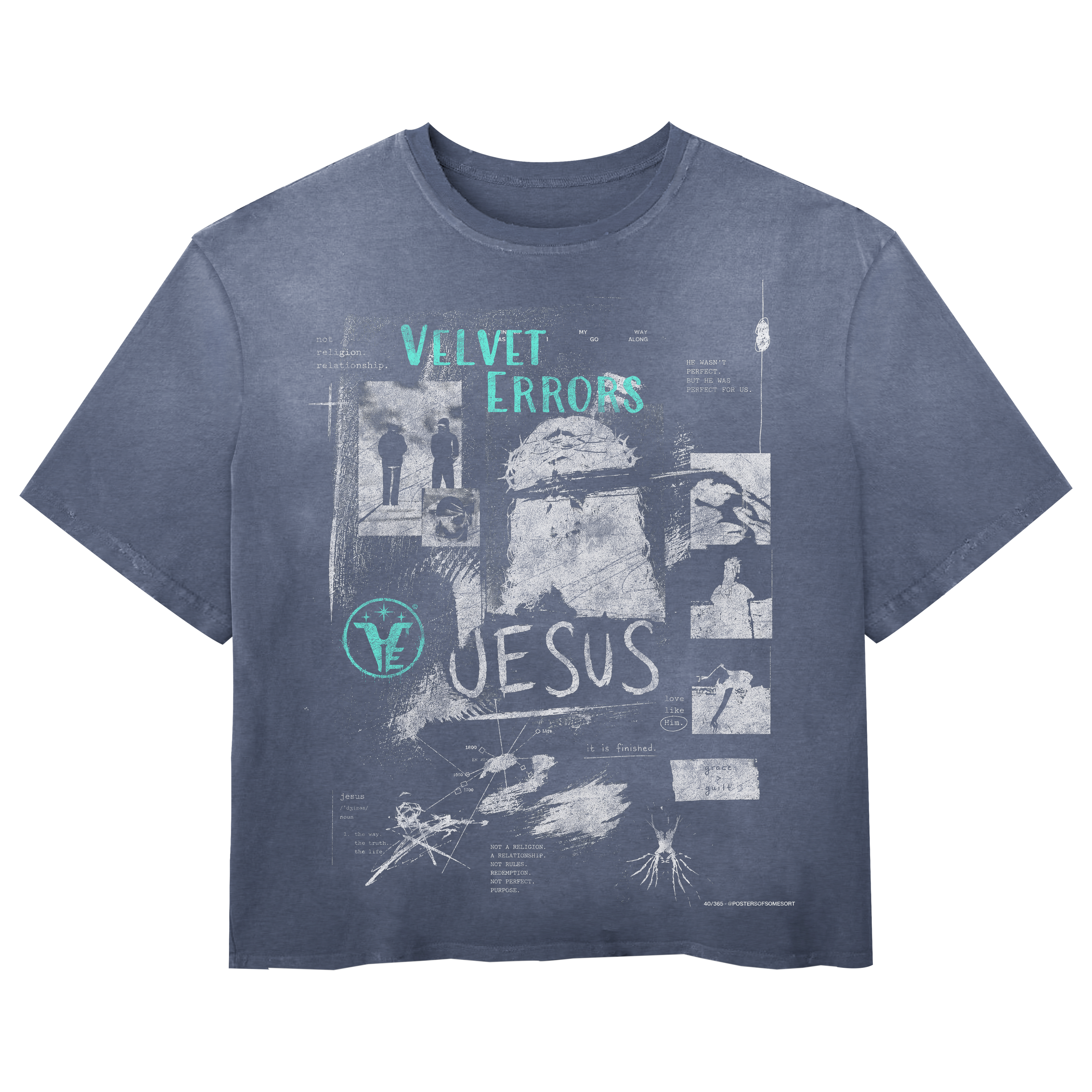 Blue Redemption Wash Tee by Velvet Errors, casual men's T-shirt with distressed graphic design and soft cotton fabric.