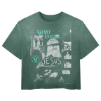 Green Redemption Wash Tee by Velvet Errors featuring a casual crewneck design and distressed wash detail.
