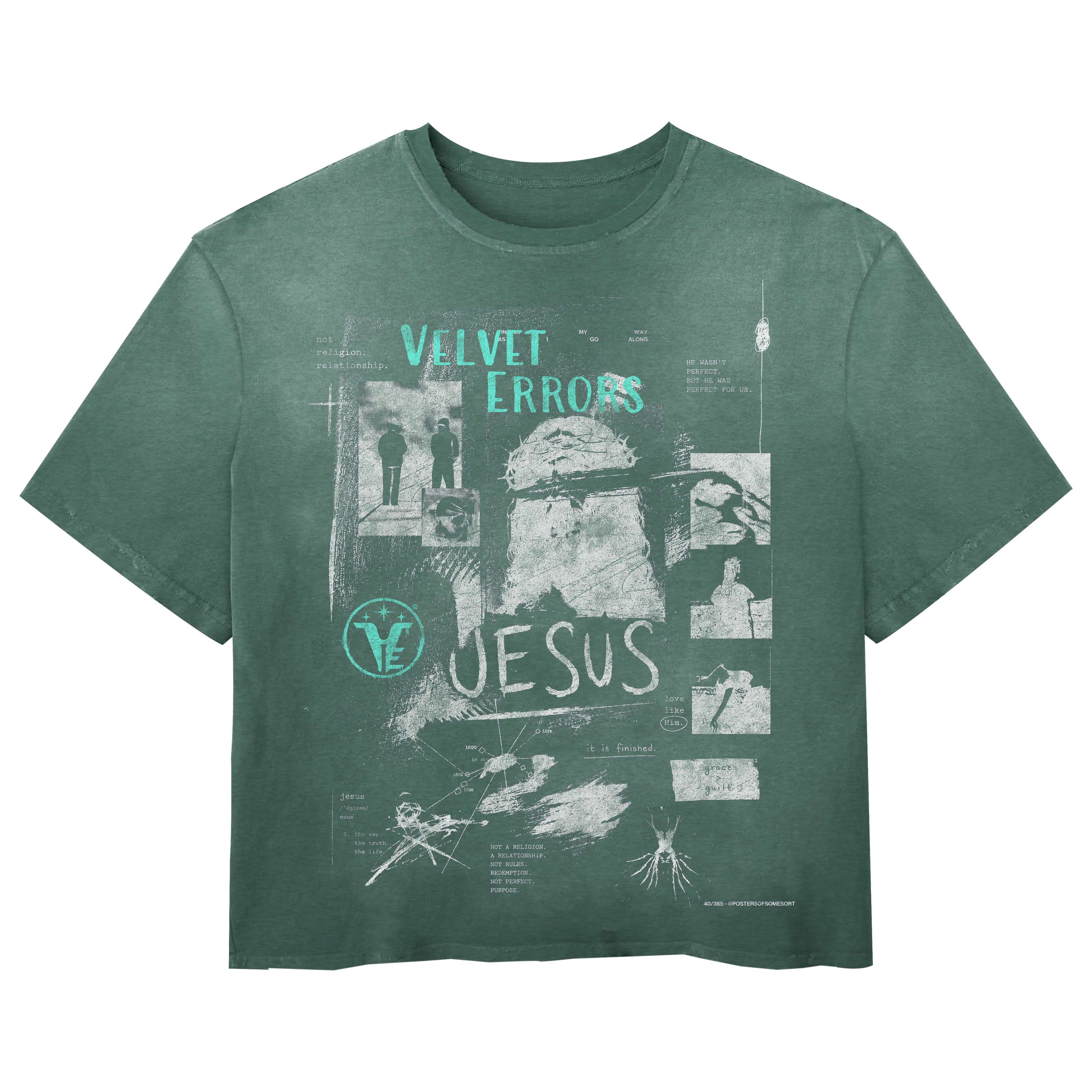 Green Redemption Wash Tee by Velvet Errors featuring a casual crewneck design and distressed wash detail.