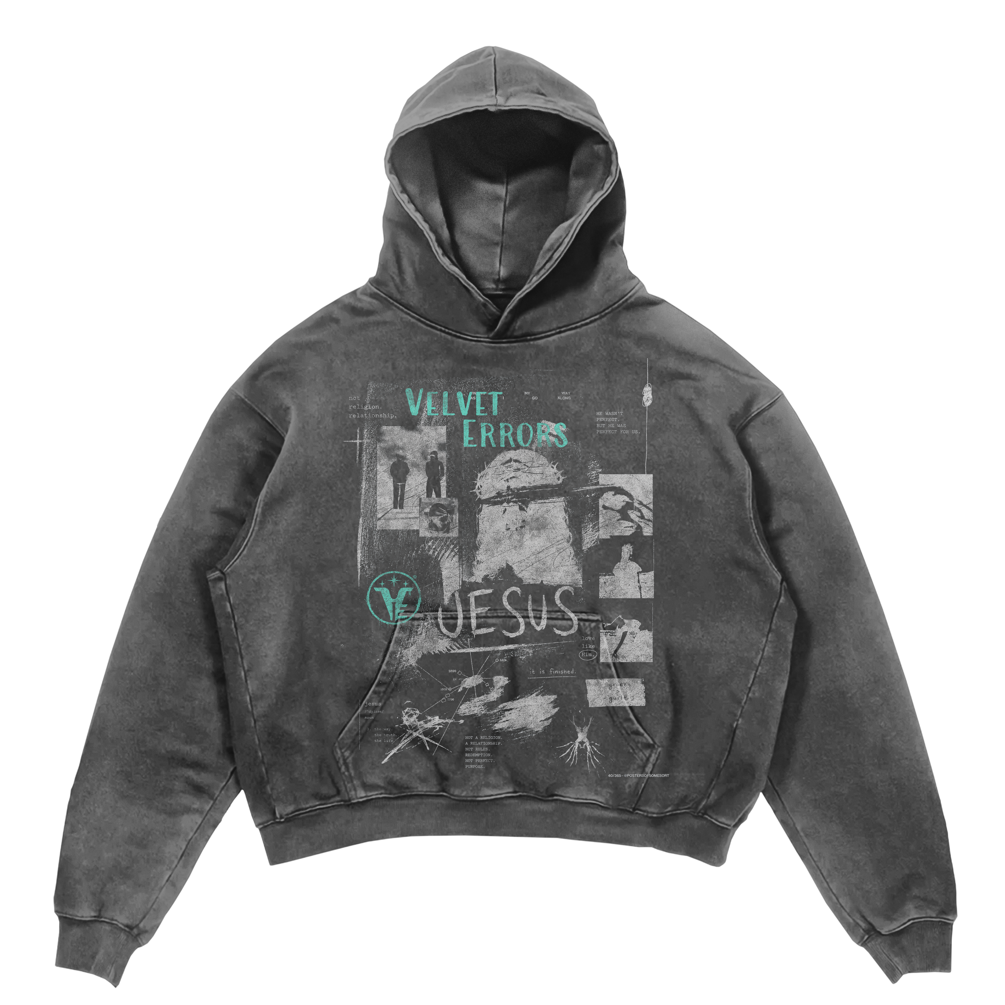 Gray Redemption Hoodie by Velvet Errors featuring a comfortable fit and stylish design with the brand logo visible.