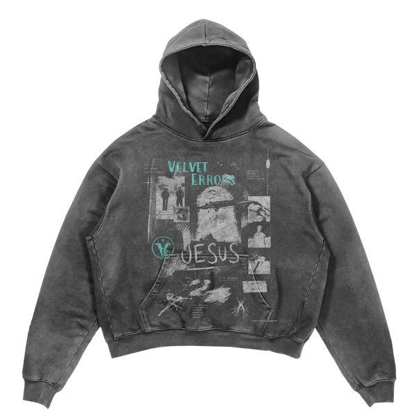Gray Redemption Hoodie by Velvet Errors featuring a comfortable fit and stylish design with the brand logo visible.