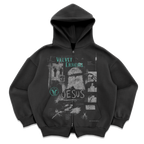Gray zip-up hoodie from Velvet Errors featuring a sleek mock design and a comfortable fit.