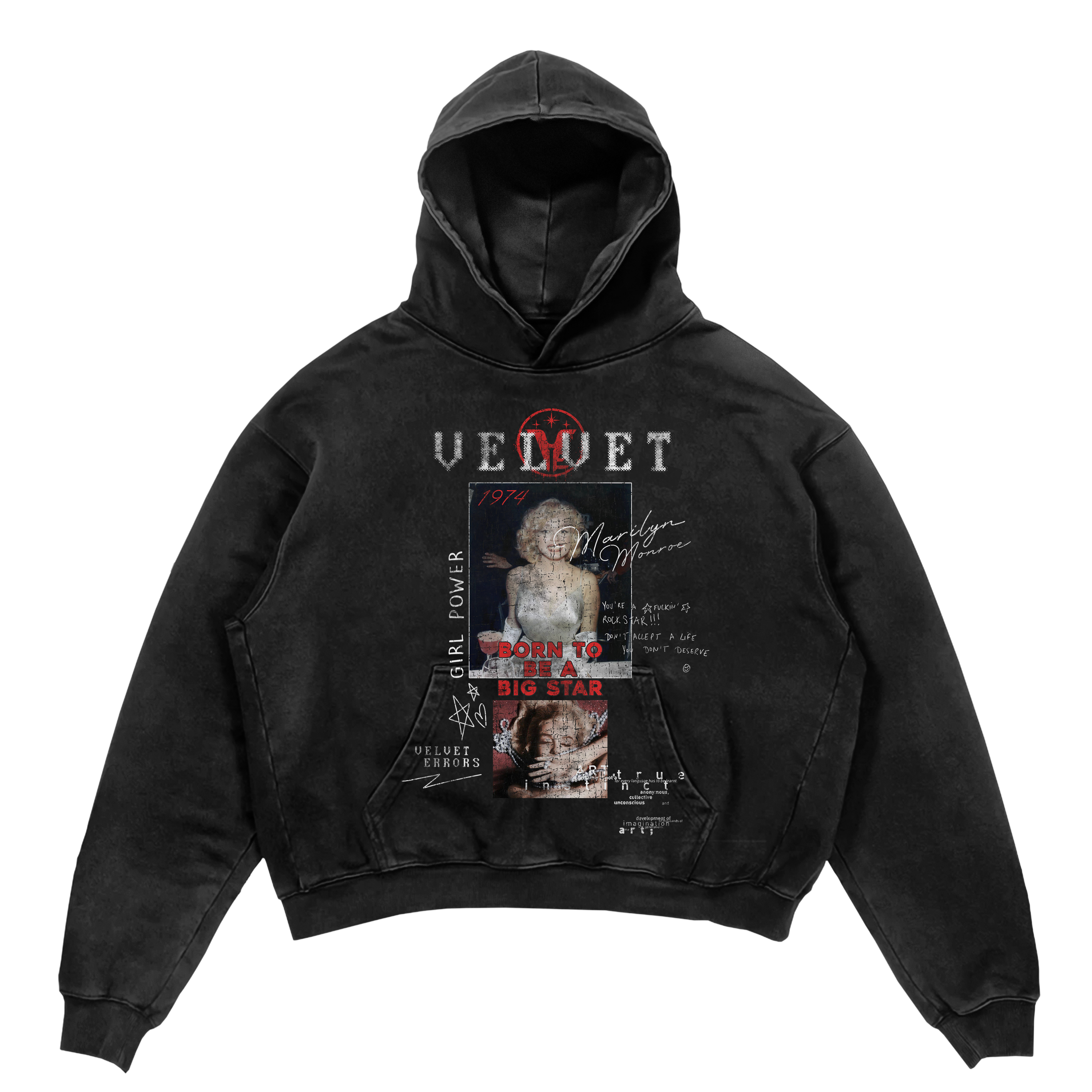 Black Rockstar hoodie by Velvet Errors featuring bold rockstar graphic on the front, casual fit, and comfortable fabric.