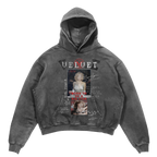 Velvet Errors Rockstar hoodie in grey with front graphic design, casual fit, soft fabric, and hooded style.