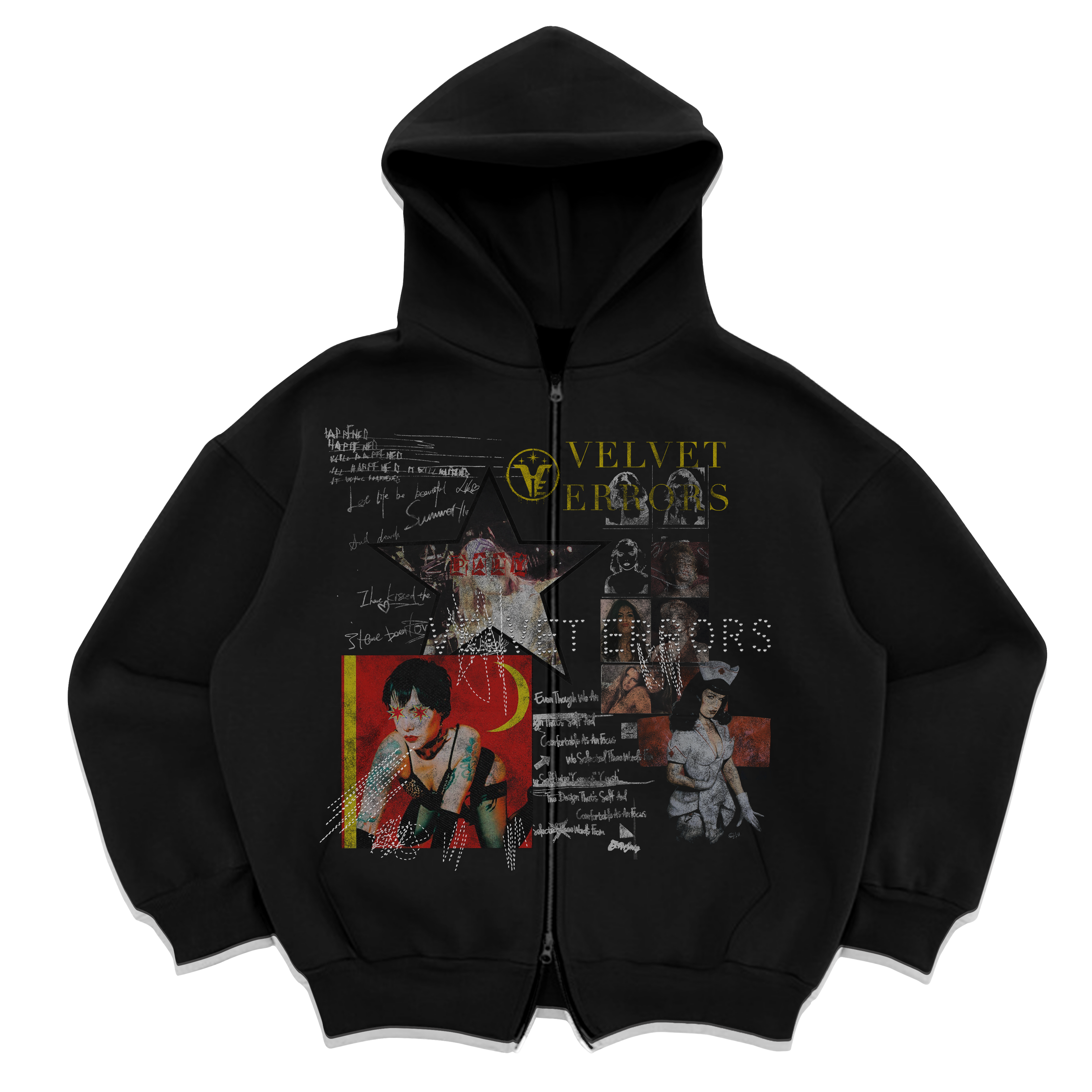 Black star-shaped patient mocks from Velvet Errors featuring a zipped design, ideal for medical training or costume use.