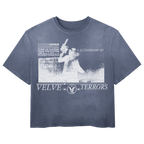 Blue Terrors Wash Tee by Velvet Errors featuring a graphic design on the front, made from soft cotton fabric.