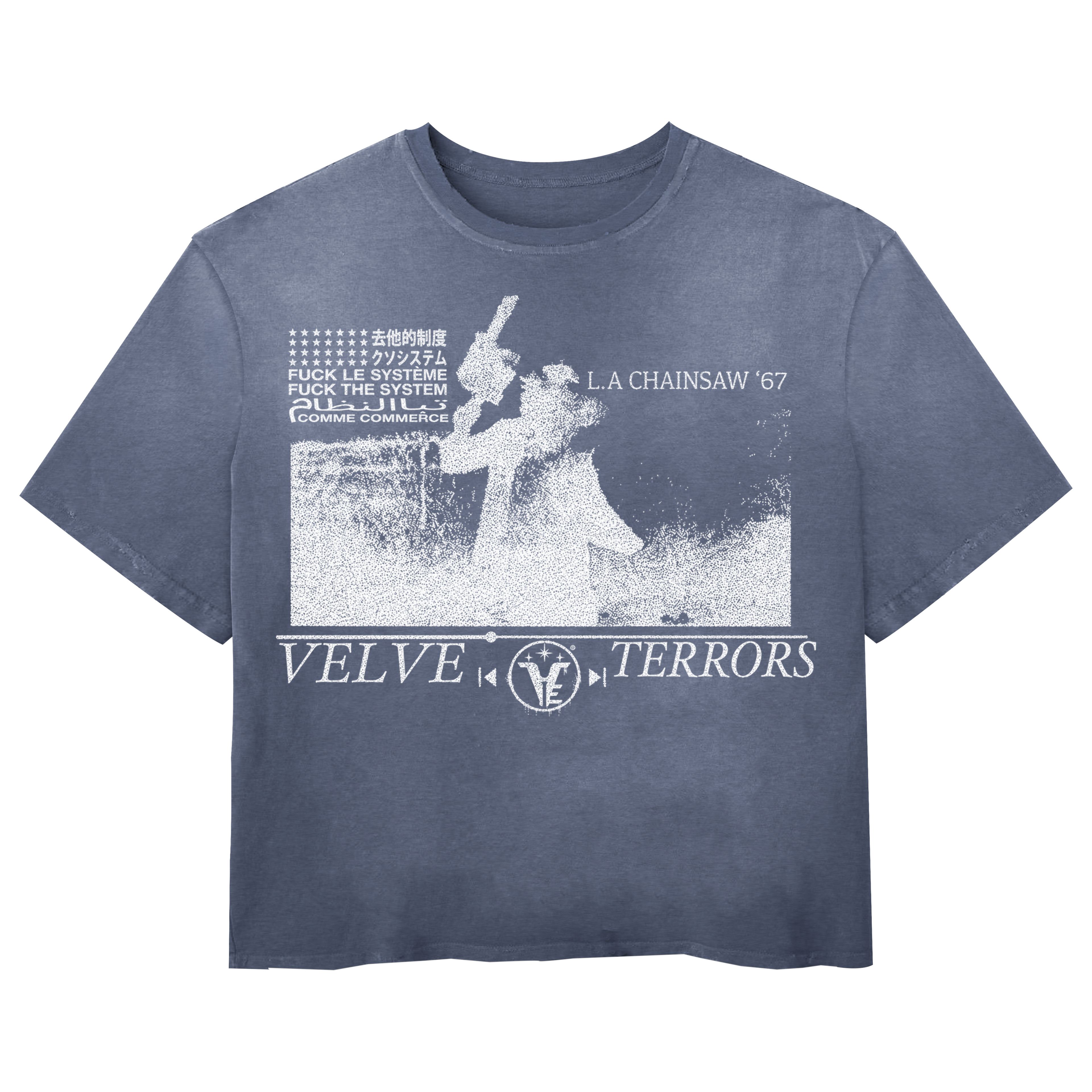 Blue Terrors Wash Tee by Velvet Errors featuring a graphic design on the front, made from soft cotton fabric.