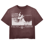 Velvet Errors Terrors Wash Tee featuring a graphic design on a black cotton t-shirt, casual streetwear style.