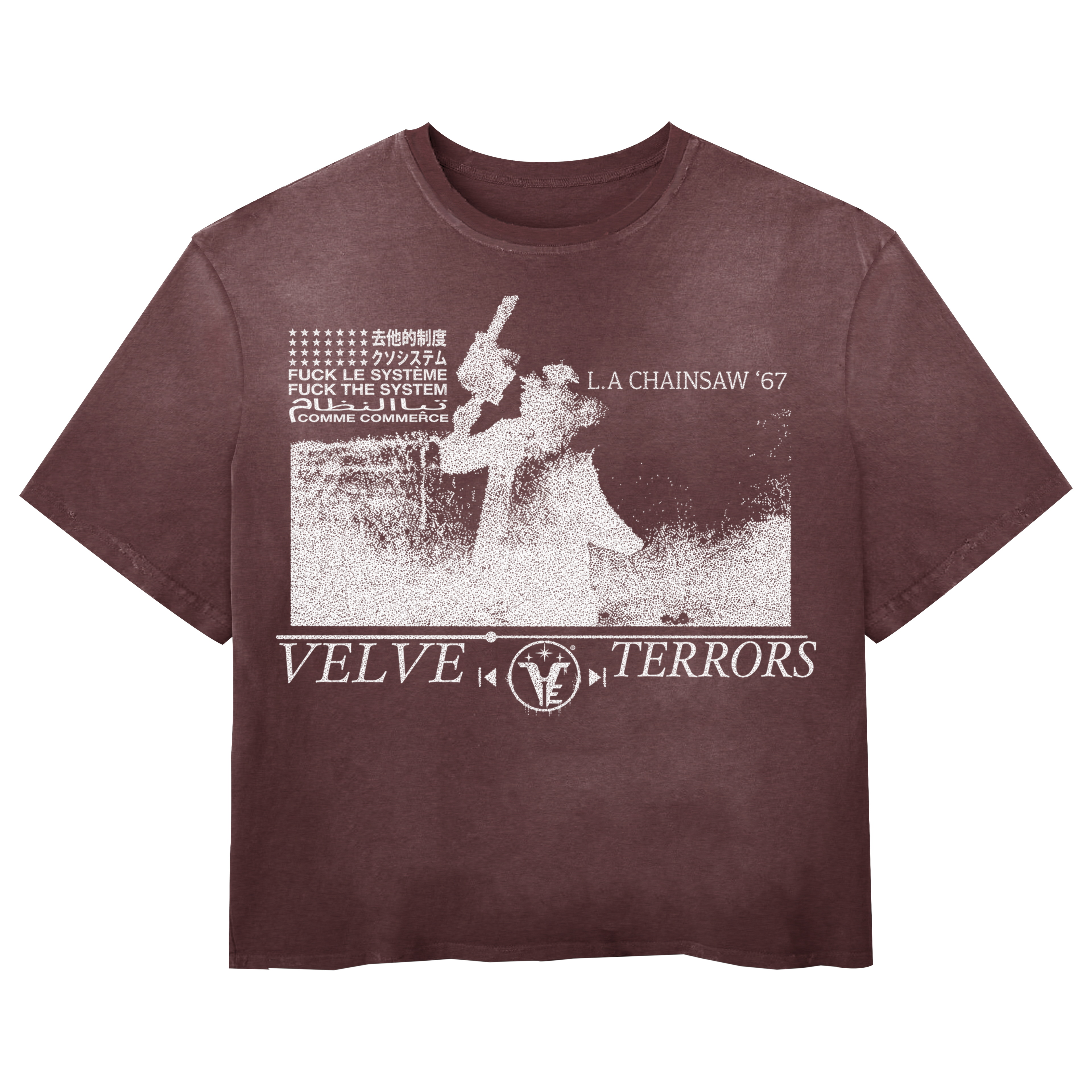 Velvet Errors Terrors Wash Tee featuring a graphic design on a black cotton t-shirt, casual streetwear style.