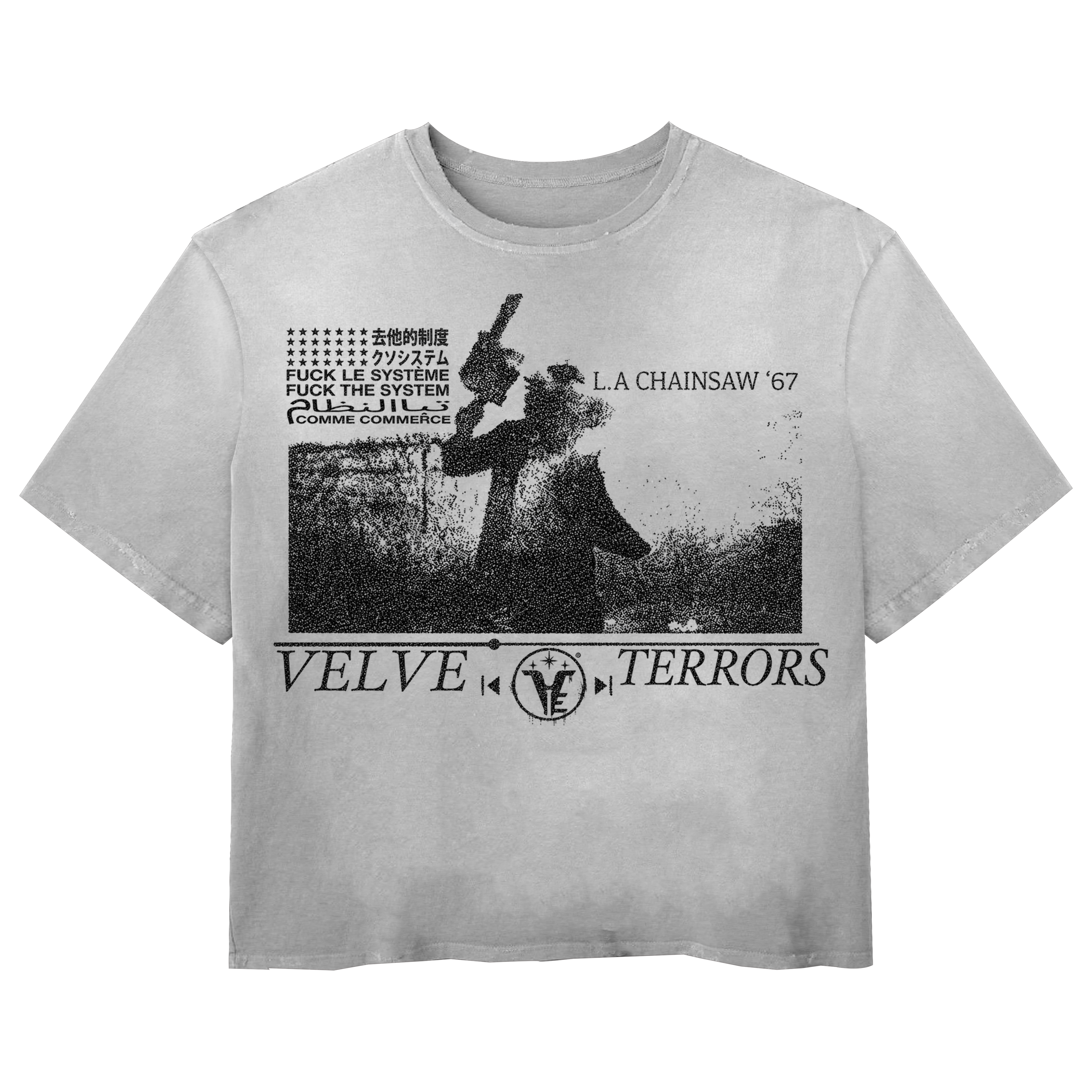 White Terrors Wash Tee by Velvet Errors featuring a graphic design on the front, casual fit, and soft fabric.
