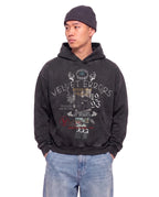 Black Velvet Errors True Lies hoodie displayed on a mannequin, showing front view with logo and casual fit.