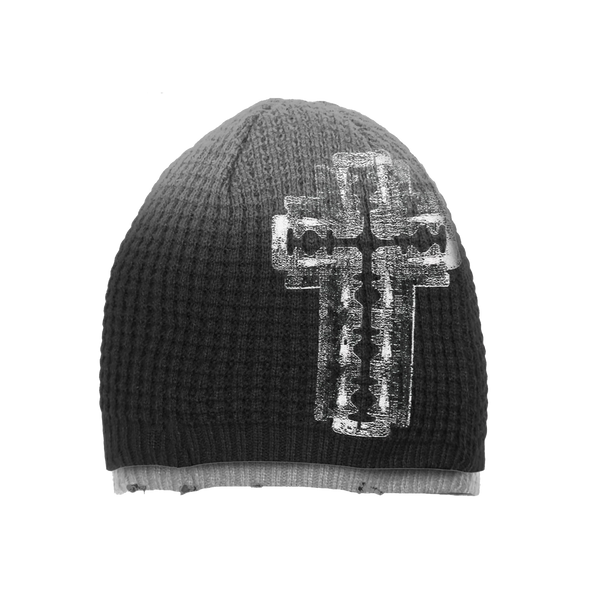 Velvet Errors Razor Double Beanie in black, soft knit fabric with folded brim, stylish and warm winter accessory.