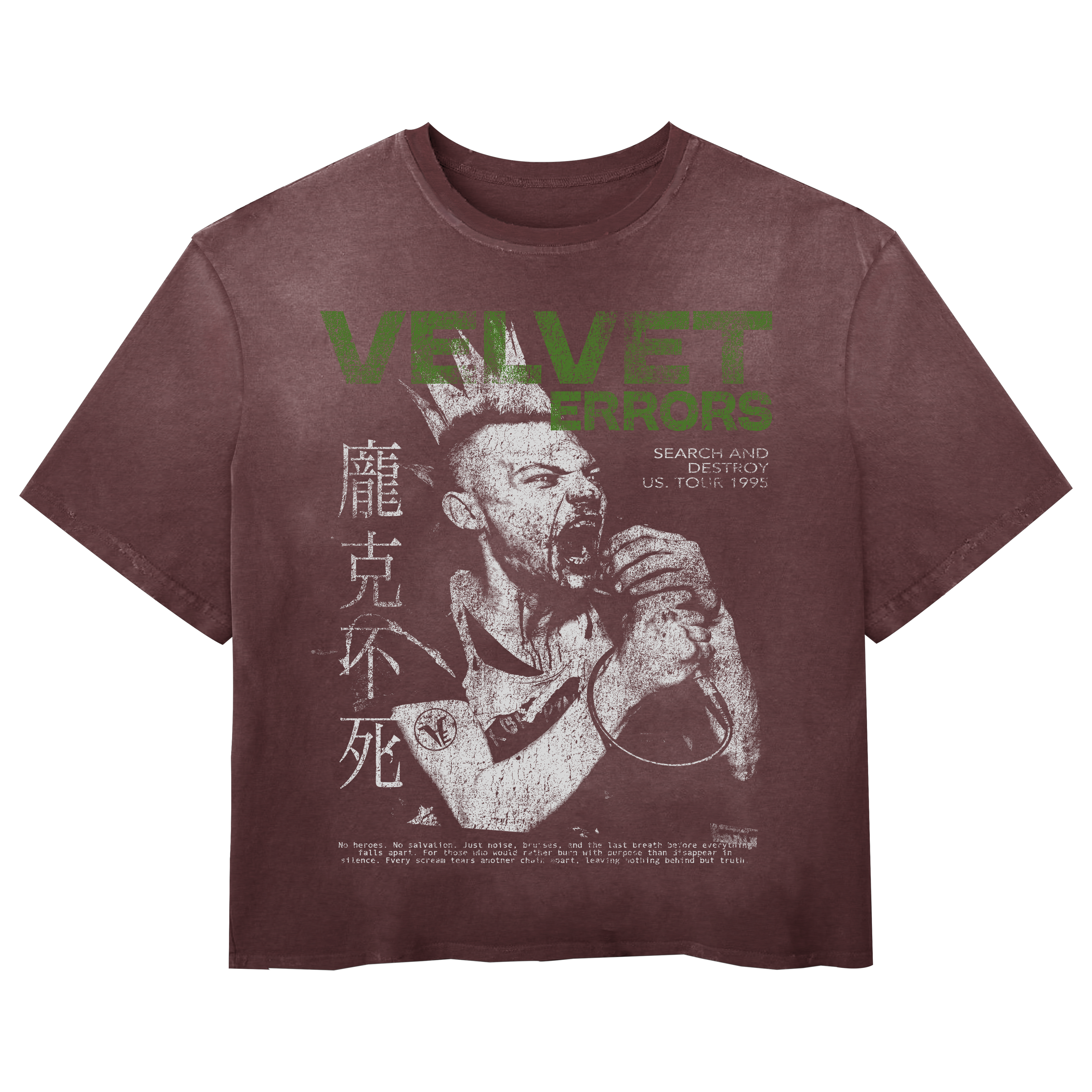 Search & Destroy Wash Tee by Velvet Errors, white cotton t-shirt featuring bold graphic print and casual fit.