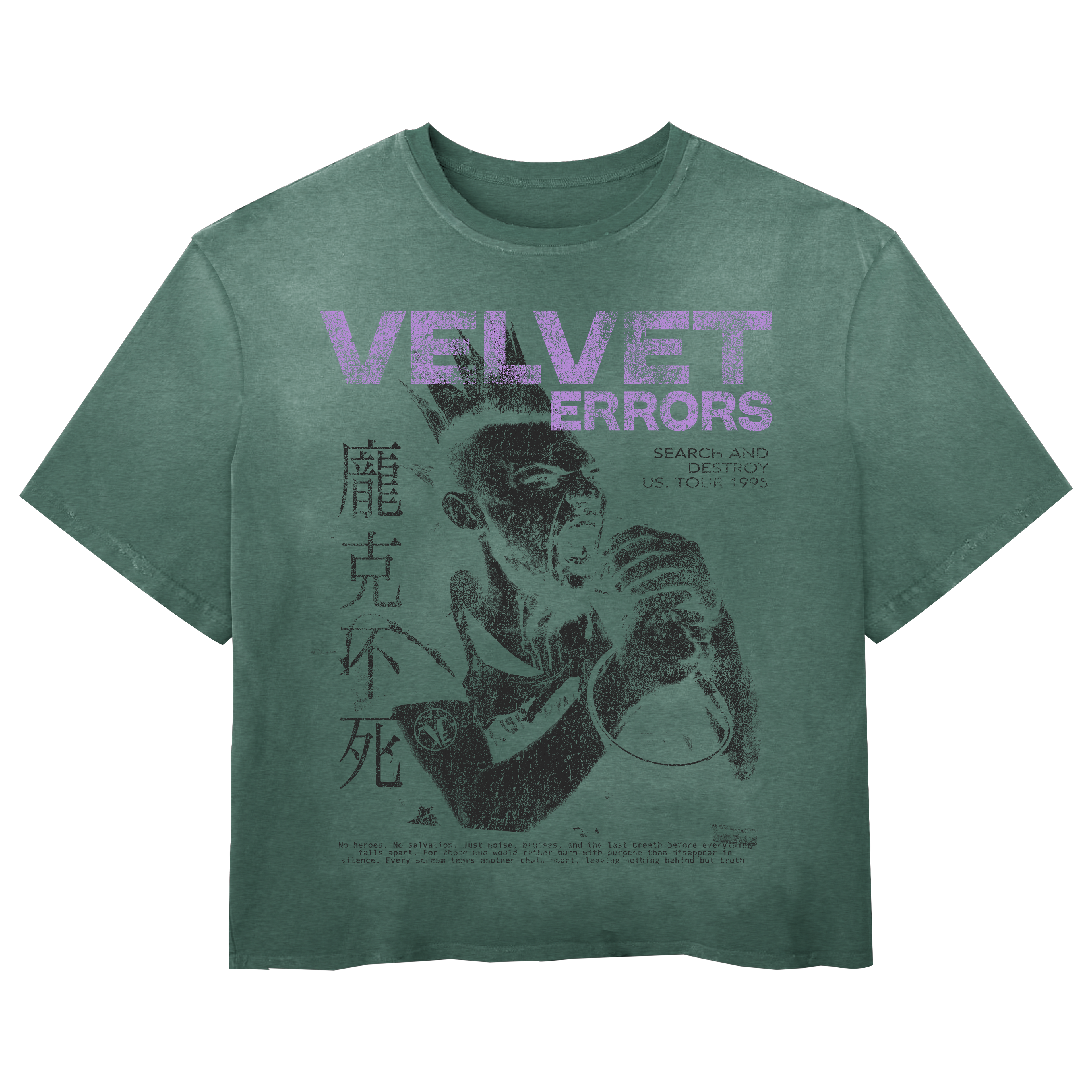 Black Search & Destroy Wash Tee by Velvet Errors featuring a graphic print on the front.