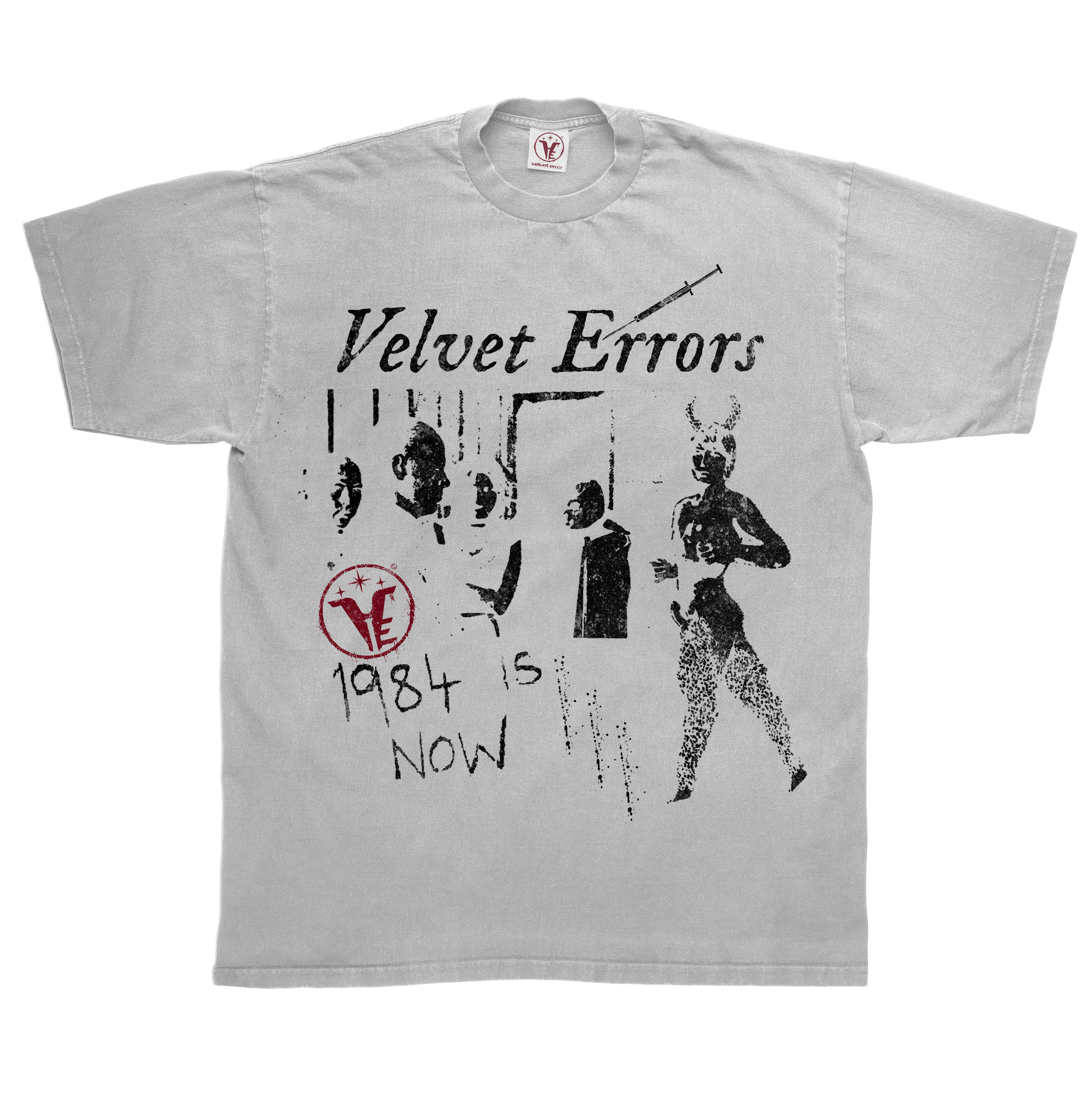 Black 1984 T-shirt by Velvet Errors featuring bold graphic print, soft cotton fabric, and classic fit.