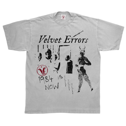 Black 1984 T-shirt by Velvet Errors featuring bold graphic print, soft cotton fabric, and classic fit.