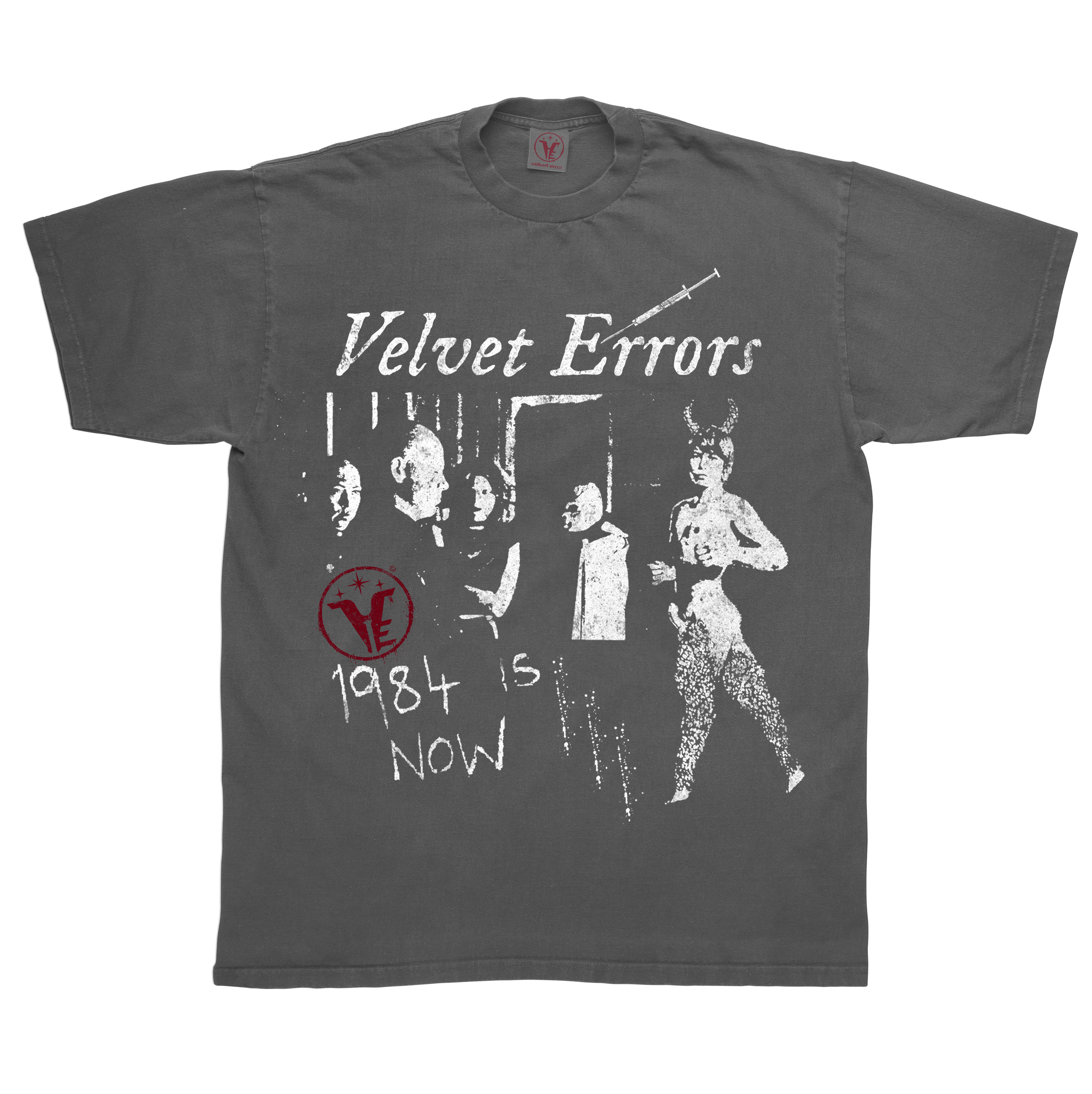 Black Velvet Errors 1984 T-shirt featuring bold graphic print on the front, casual fit, and soft cotton fabric.