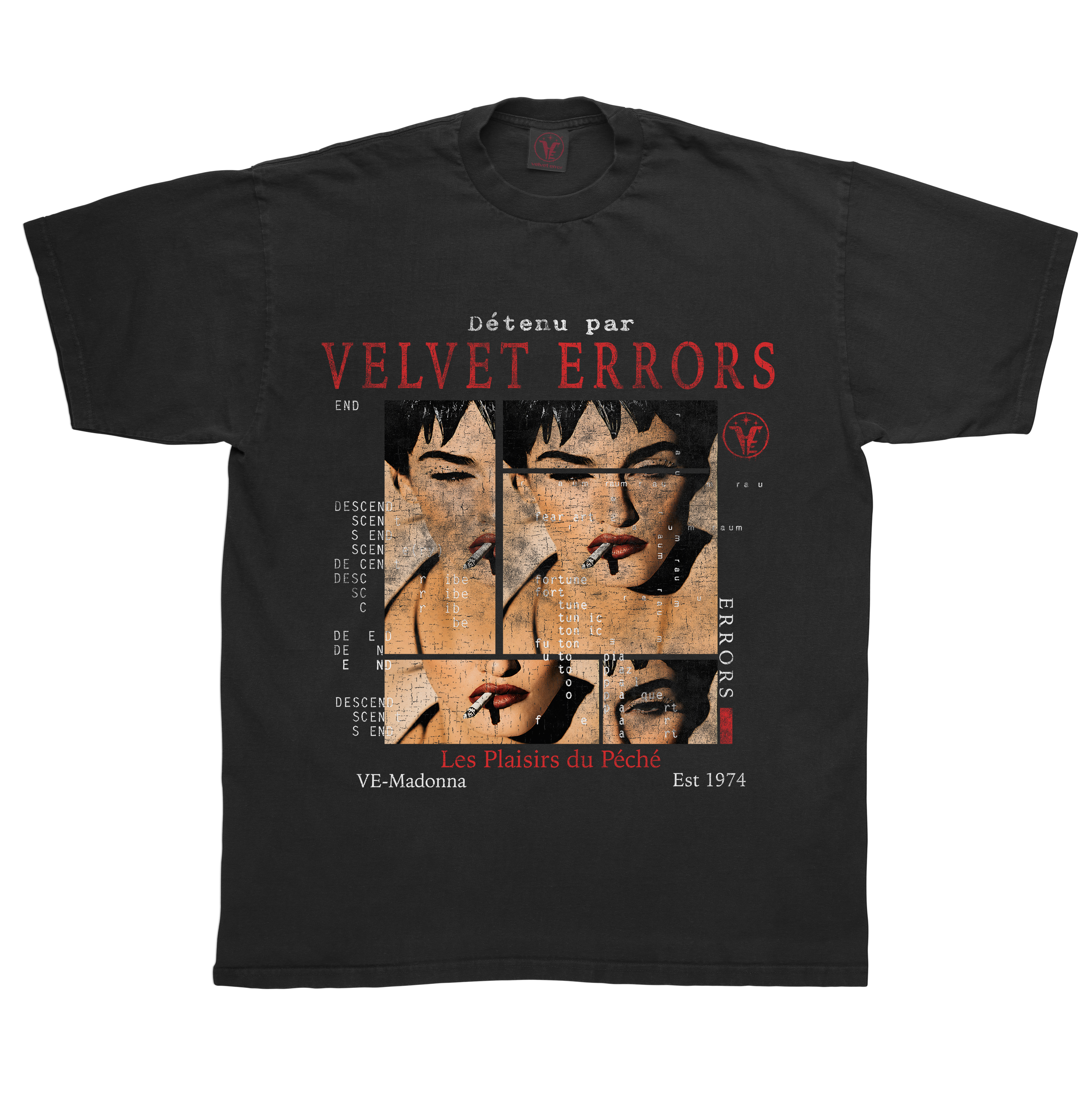 Grey Madonna T-shirt by Velvet Errors with graphic print, casual fit, soft fabric, and classic crewneck design.