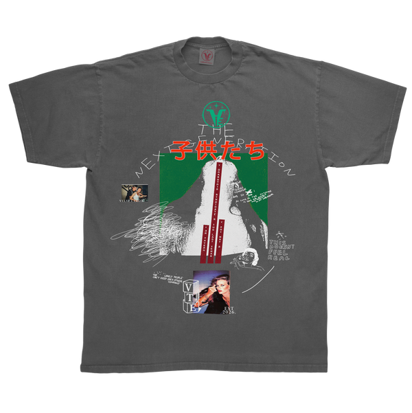 Grey Next Generation Tee by Velvet Errors, featuring a relaxed fit and modern design, displayed on a plain background.