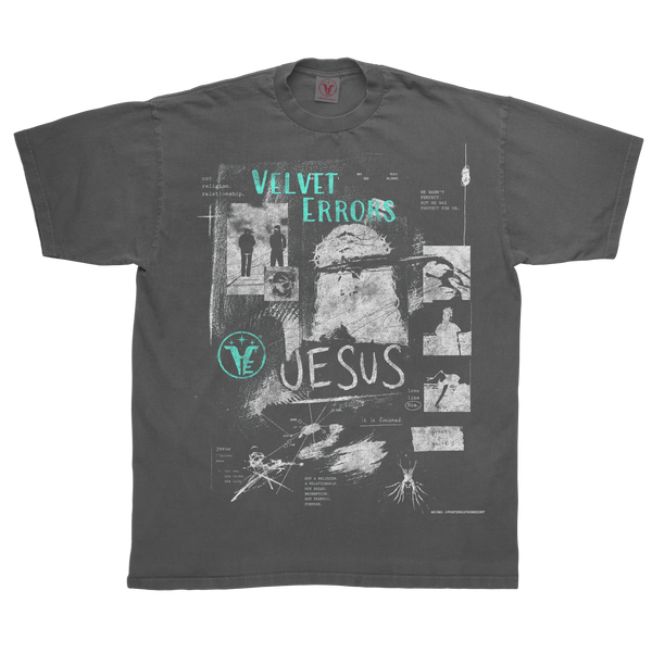 Grey Redemption Tee by Velvet Errors featuring a relaxed fit and minimalist design, displayed on a plain background.