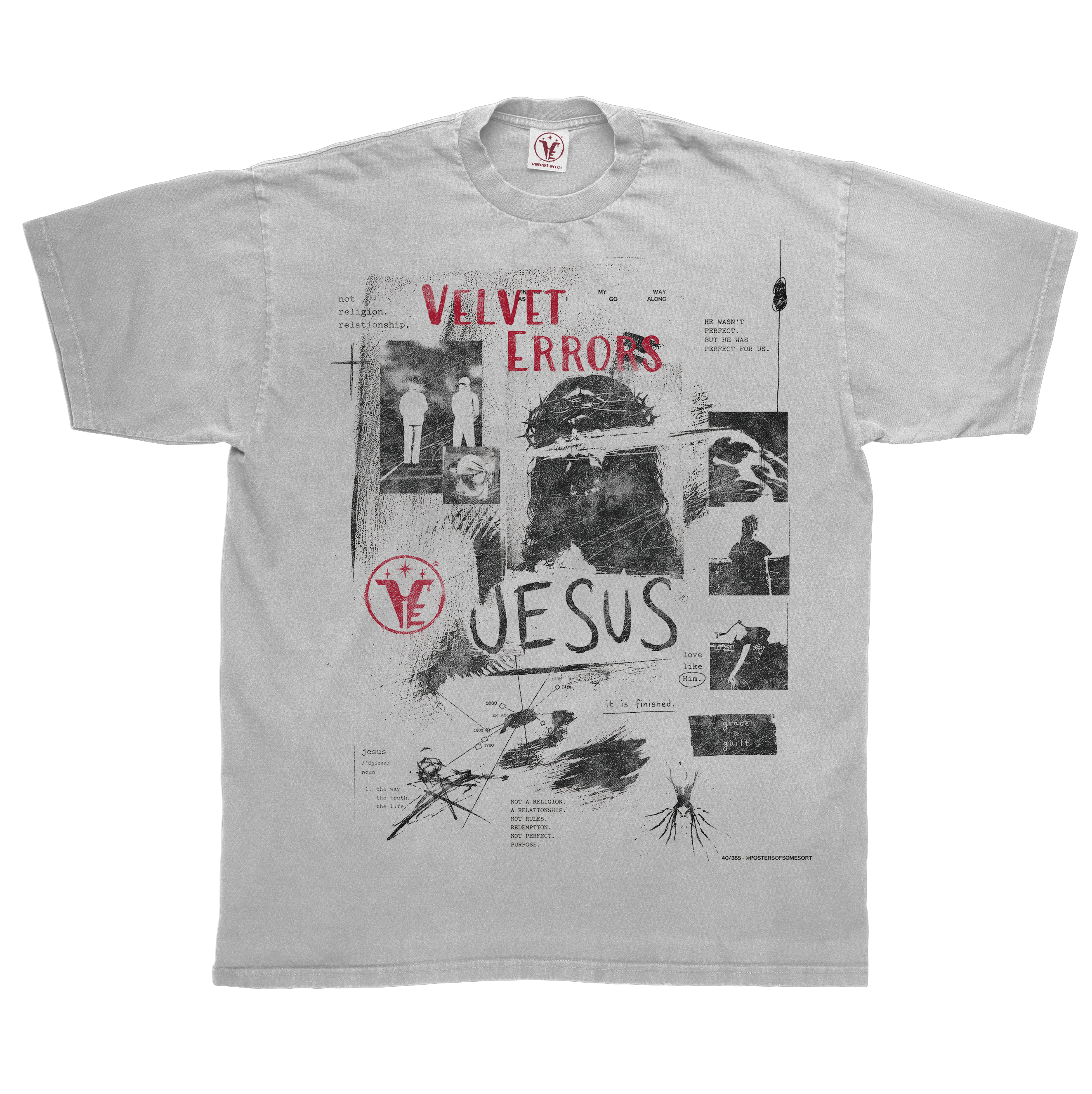 Gray Redemption Tee by Velvet Errors featuring a classic crew neck and minimalist design on soft cotton fabric.
