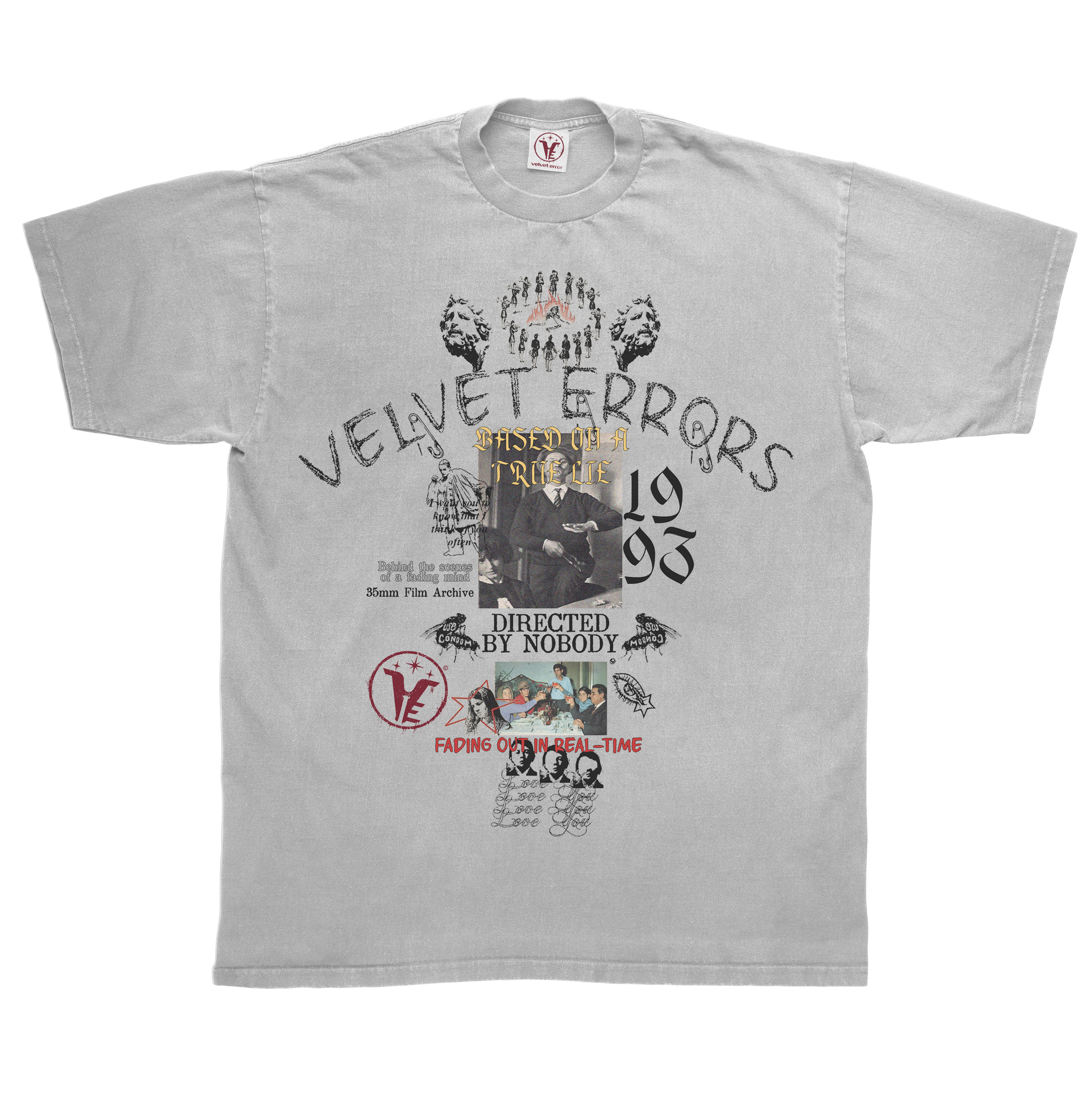 Gray Velvet Errors True Lies Tee featuring a casual fit and graphic design on the front.