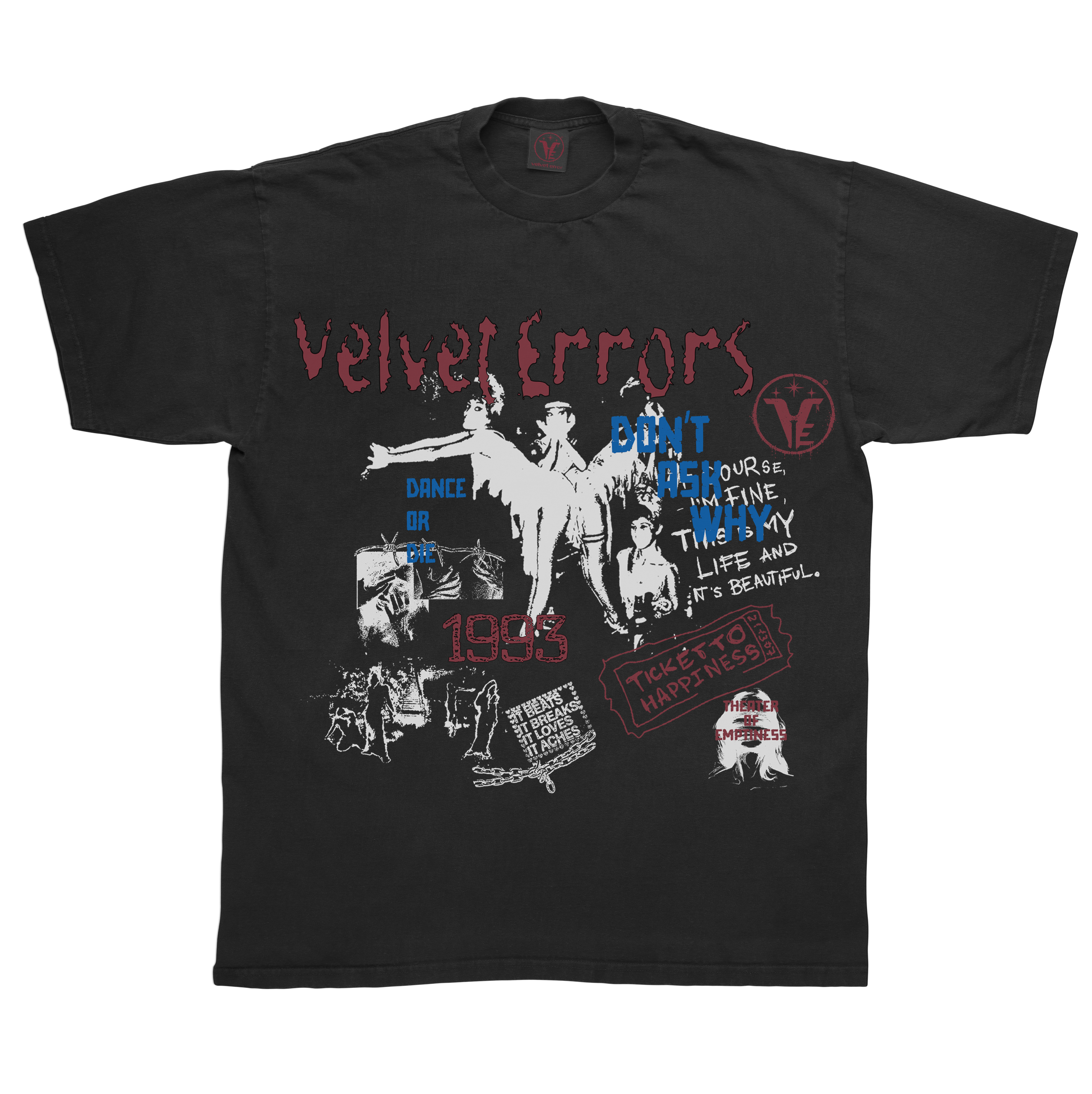 White Dance or Die T-shirt by Velvet Errors featuring bold black text on the front, casual fit and soft fabric.