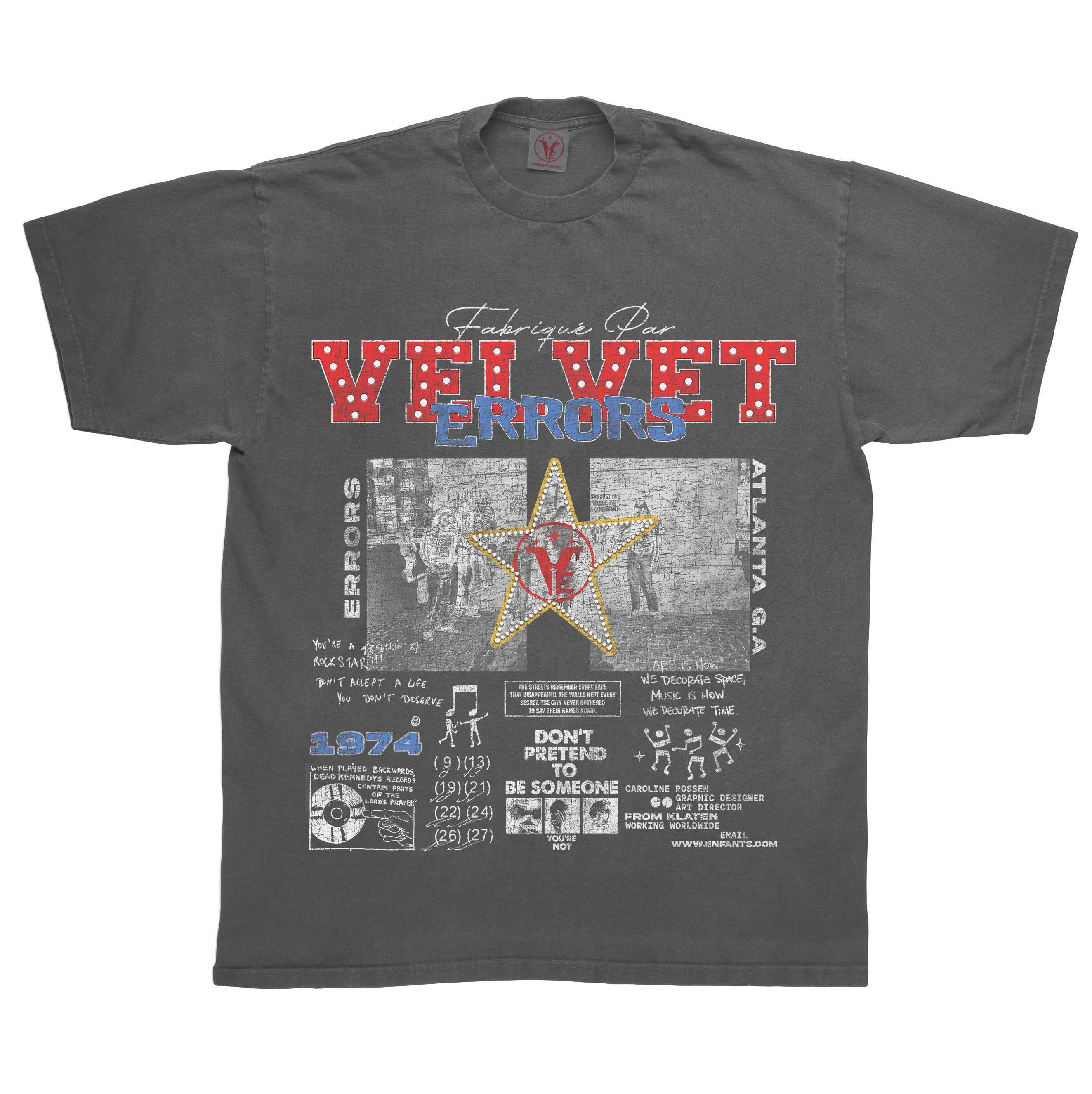 White "Don't Pretend" T-shirt by Velvet Errors, featuring bold text and a relaxed fit, displayed on a plain background.