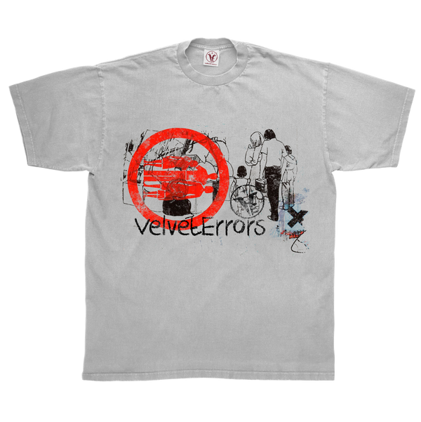 White Fragments Tee by Velvet Errors, featuring a casual crewneck design with a graphic fragment pattern on the front.