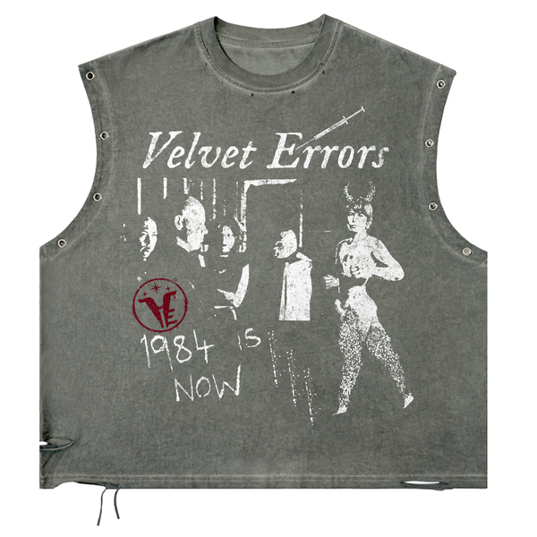Velvet Errors 1984 Utility Cut in black fabric with utility pockets, casual streetwear style, close-up view