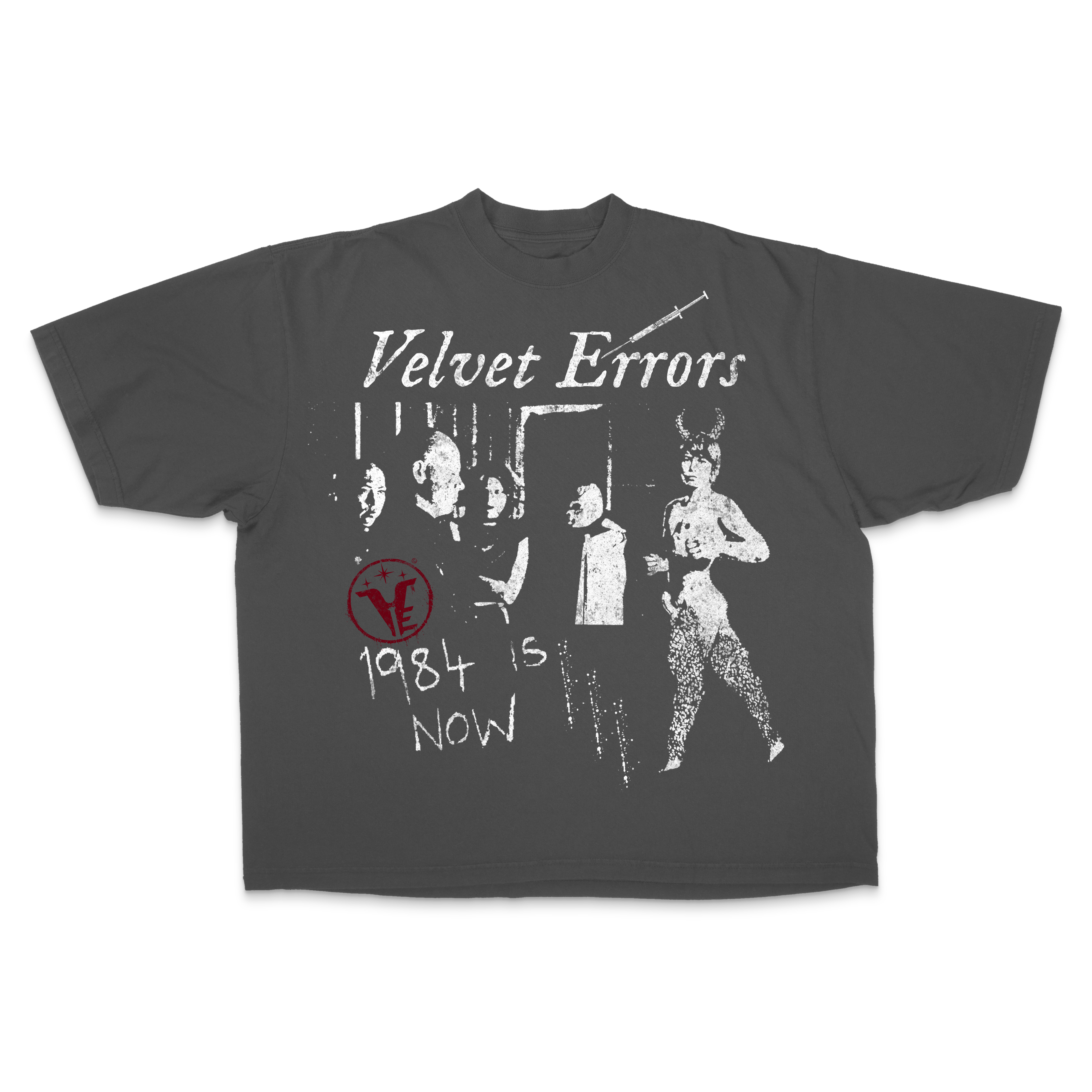 Black Velvet Errors 1984 Drop Tee featuring a relaxed fit and bold graphic print on soft cotton fabric.