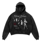 Black Velvet Errors 1984 hoodie with front print, soft fabric, and adjustable drawstrings, perfect for casual wear.