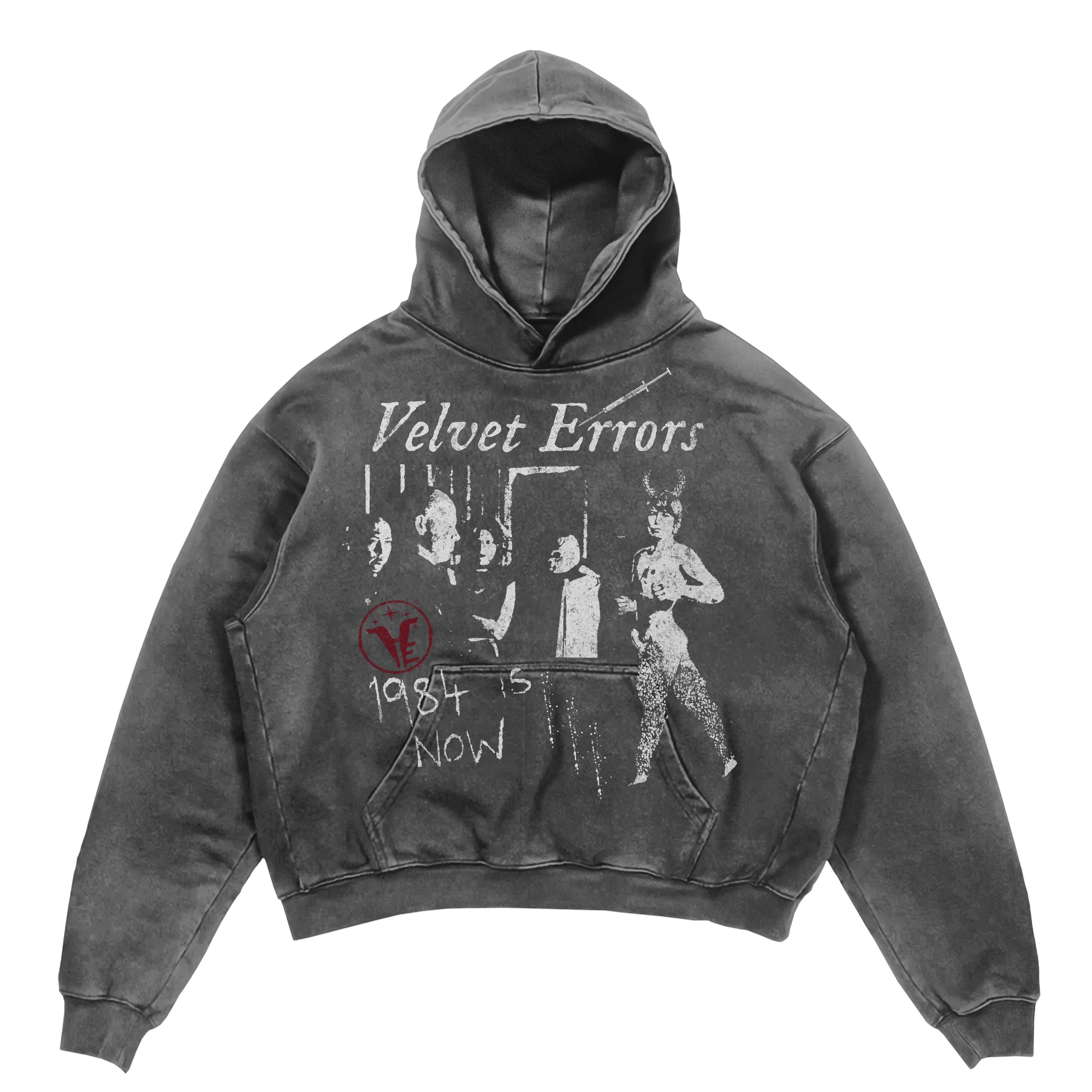 Black Velvet Errors 1984 hoodie with front print, featuring comfortable fabric and casual fit.