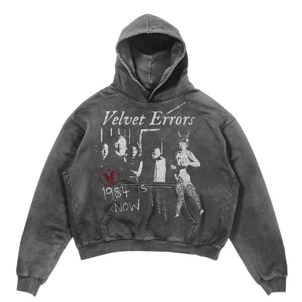 Black Velvet Errors 1984 hoodie with front print, featuring comfortable fabric and casual fit.