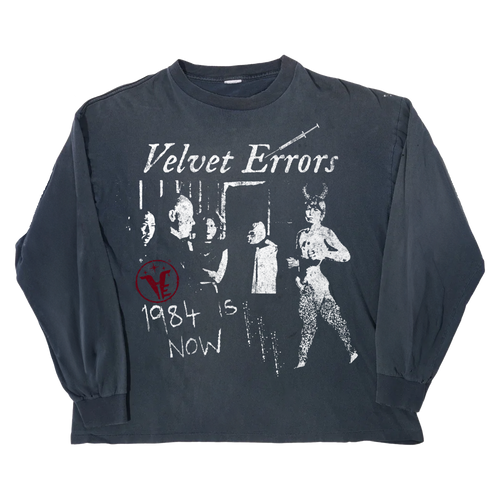 Black Velvet Errors 1984 long sleeve shirt with printed design, featuring a comfortable fit and casual style.