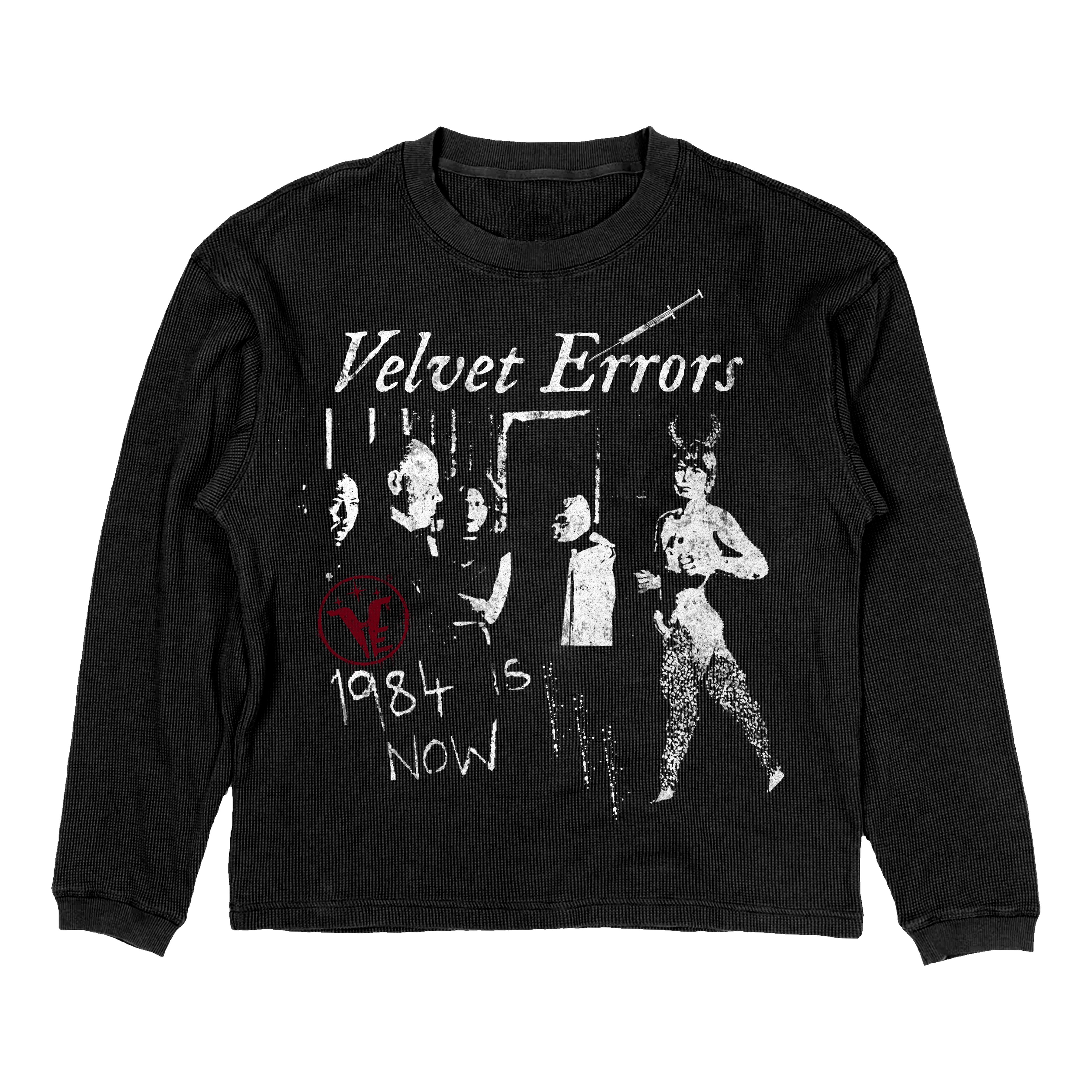 Black 1984 Thermal by Velvet Errors, soft fleece fabric with "1984" print, perfect for cozy casual wear.
