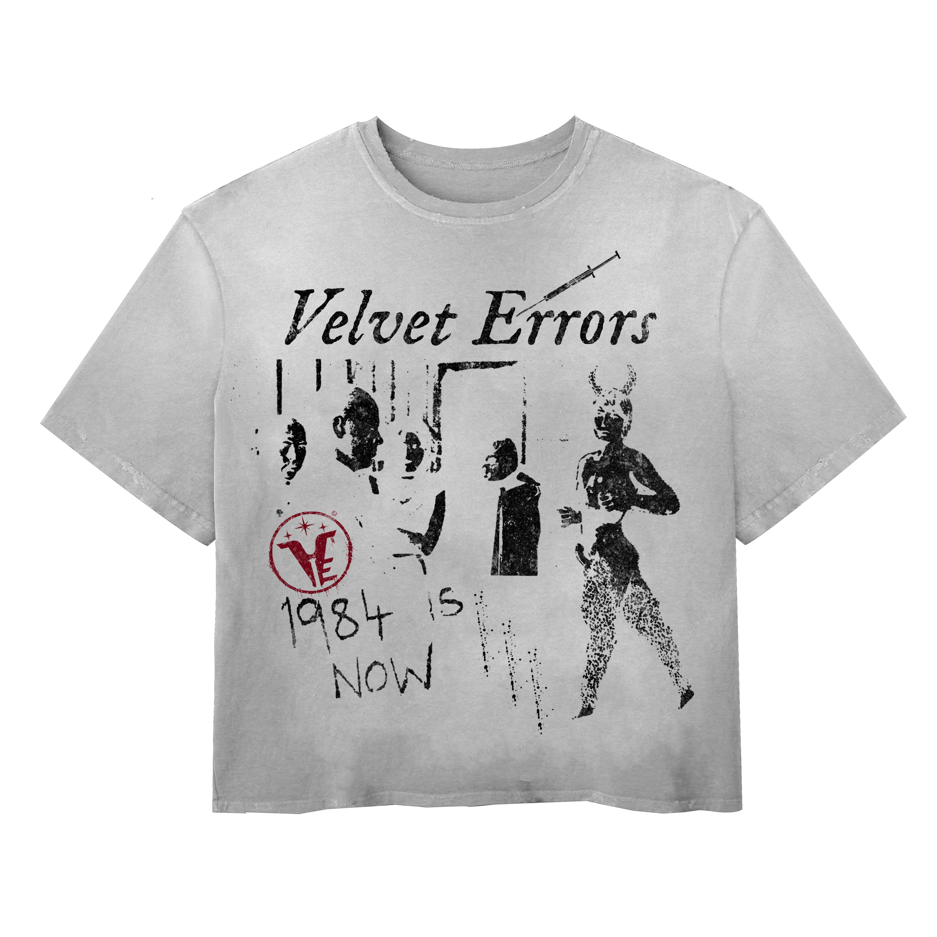 Black 1984 Wash Tee by Velvet Errors, showcasing a casual cotton t-shirt with vintage-inspired print and relaxed fit.