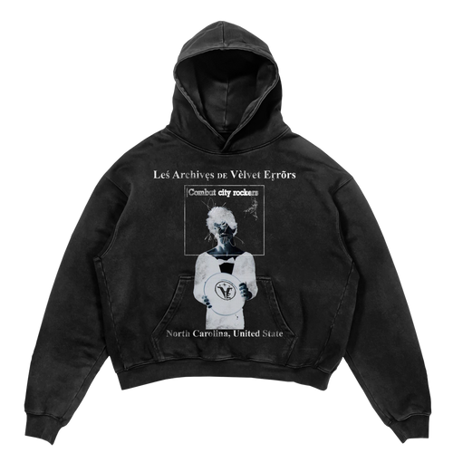 Black Velvet Errors Carolina Hoodie, small size, soft velvet fabric with a casual hoodie design.