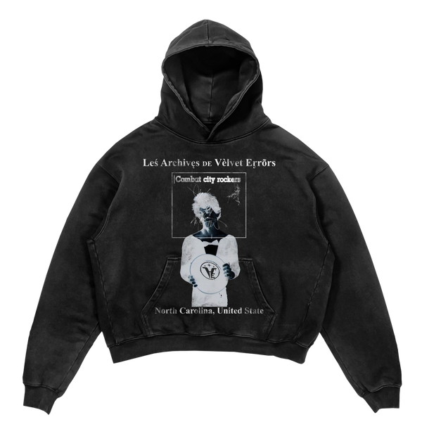 Black Velvet Errors Carolina Hoodie, small size, soft velvet fabric with a casual hoodie design.